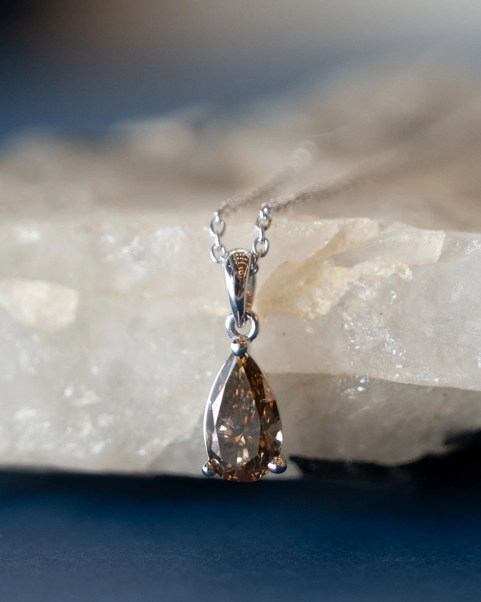1.00 Pear Cut Champaign Diamond Pendant Necklace 18k - Image 5