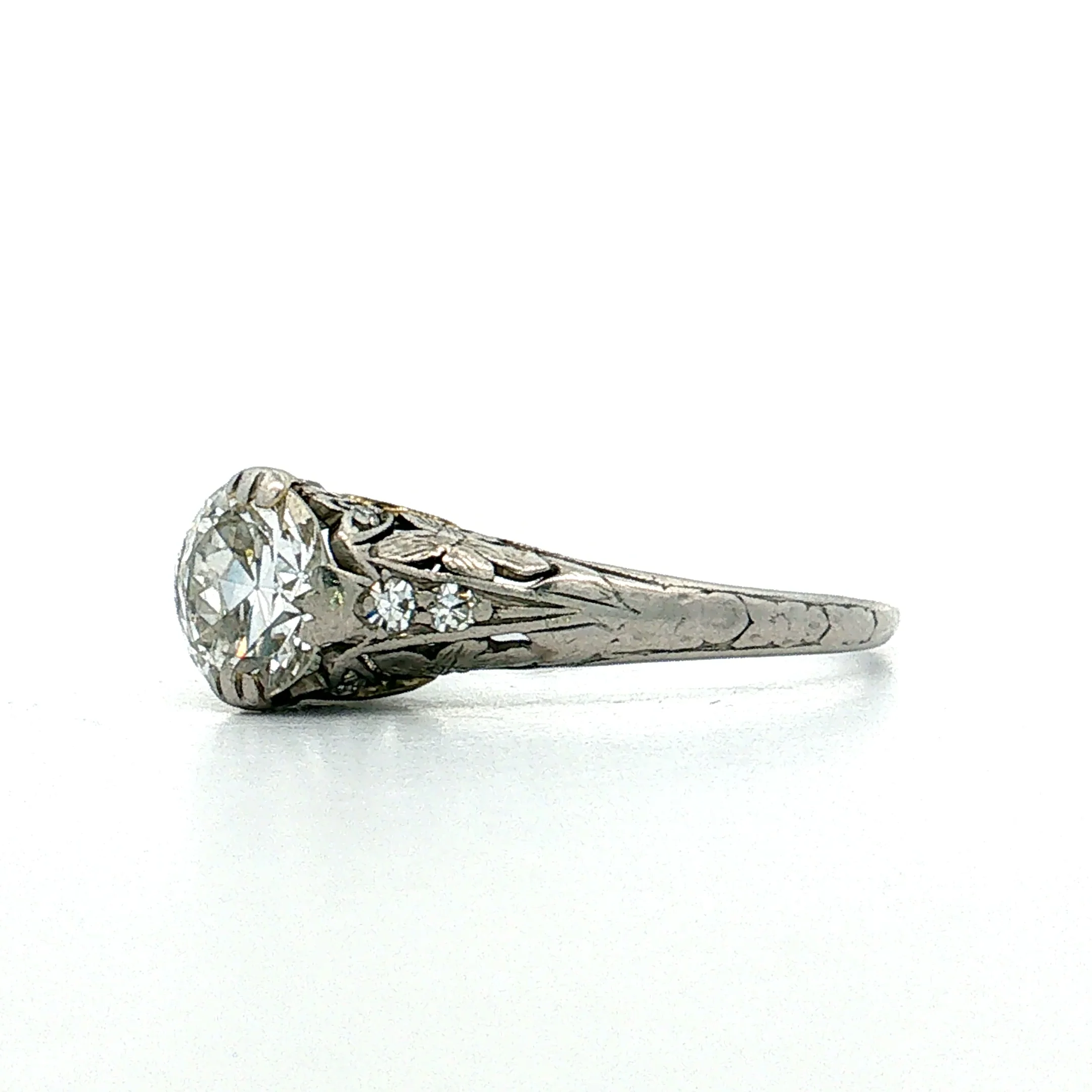 1.00 Vintage Deco Diamond Engagement Ring Platinum - Image 2