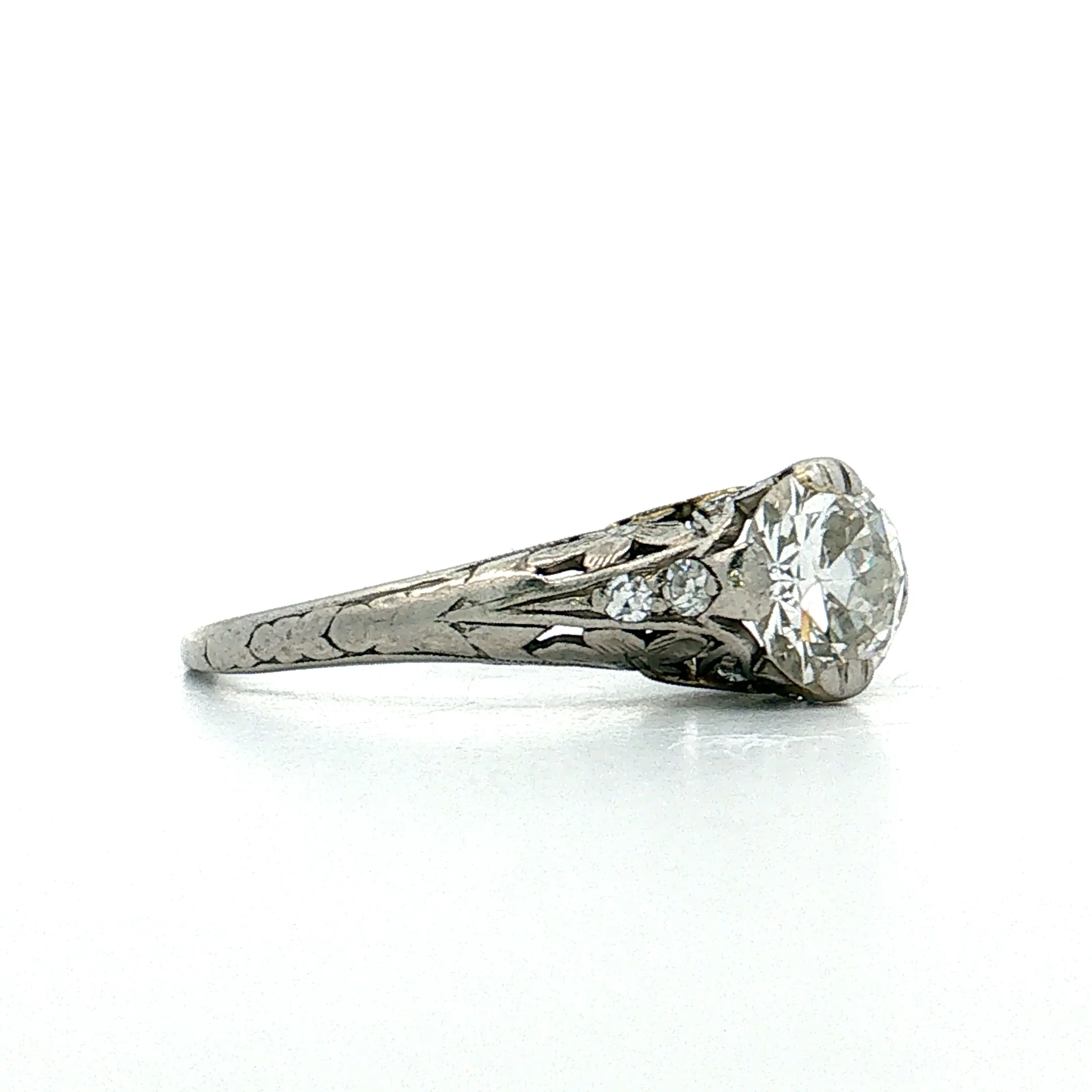 1.00 Vintage Deco Diamond Engagement Ring Platinum - Image 3