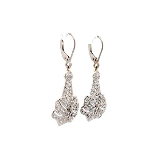1.00 Vintage Diamond Drop Earrings in 14k White Gold - Image 3