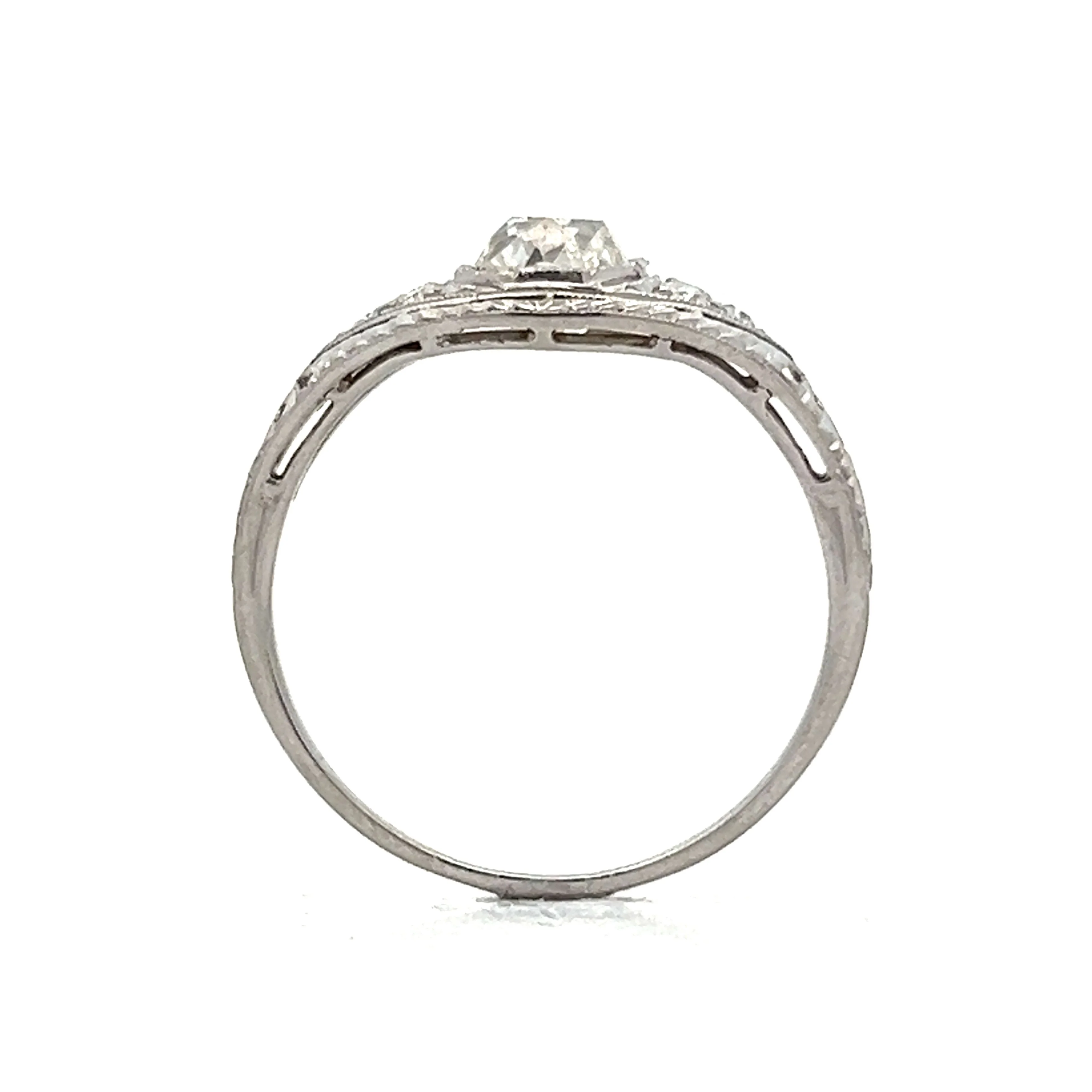 1.01 Antique Mine Cut Diamond Engagement Ring in Platinum - Image 4
