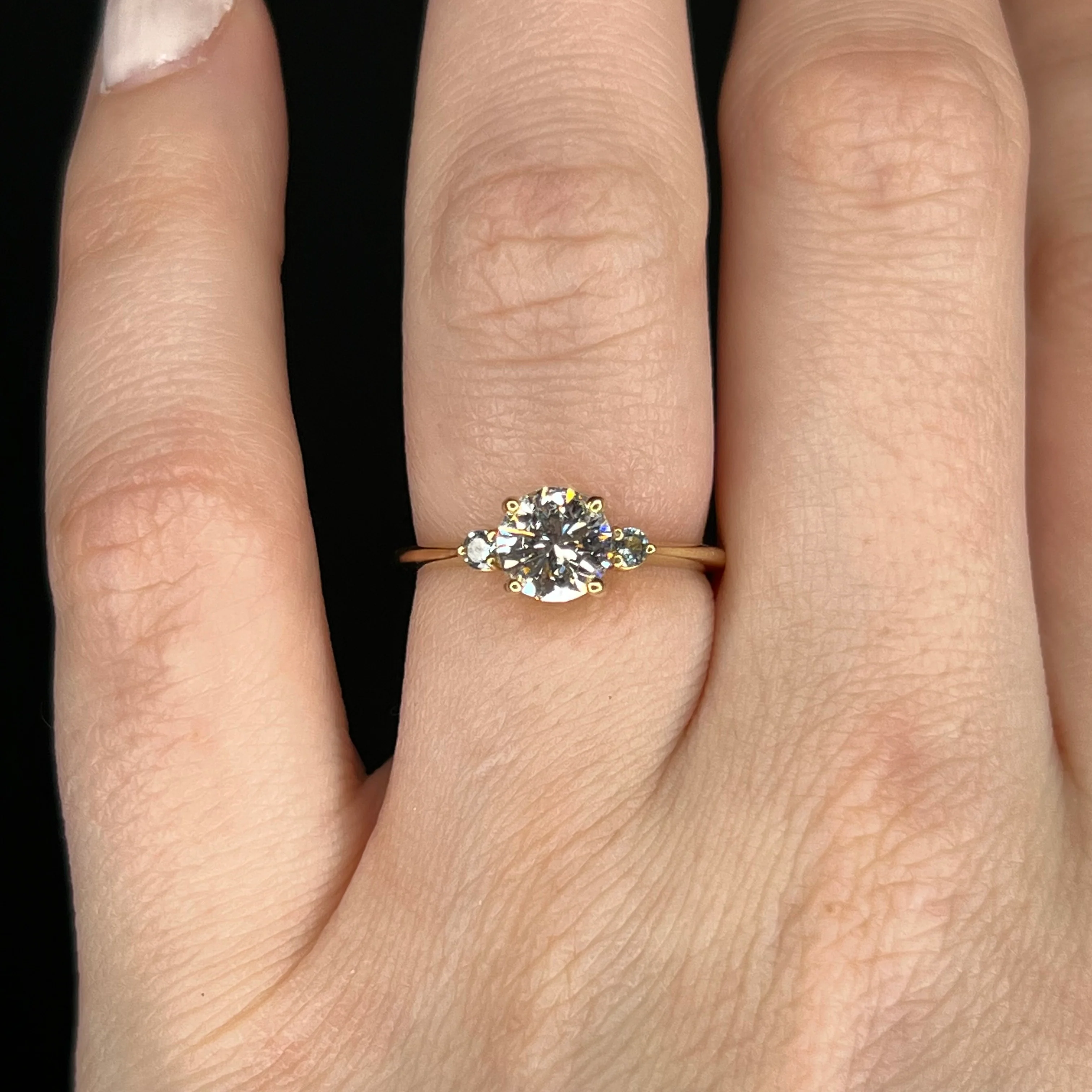 1.03 Round Diamond Engagement Ring w/ Aquamarine Accents - Image 6
