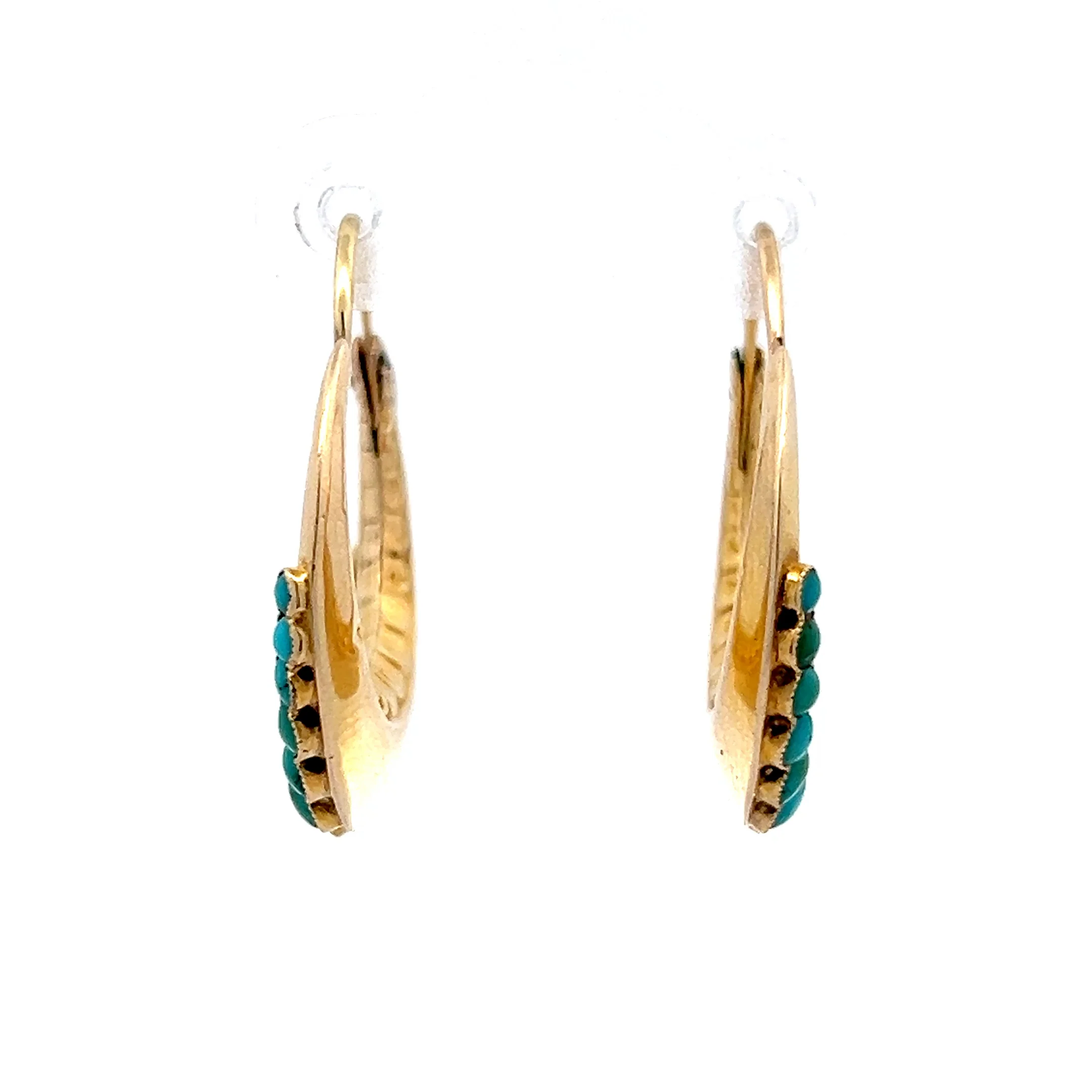 1.04 Cabochon Turquoise Hoop Earrings in 14k