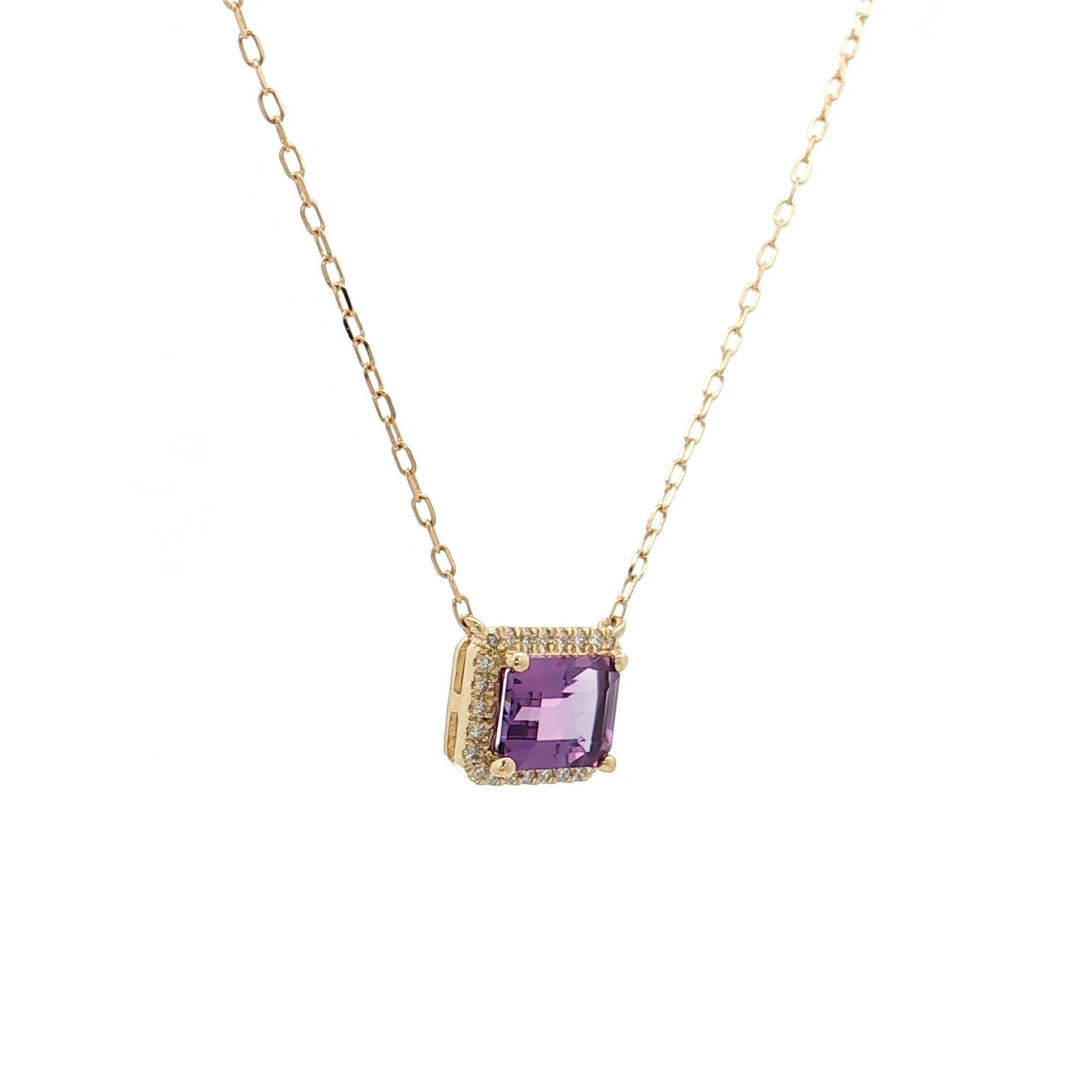 1.04 Emerald Cut Amethyst Pendant Necklace 14k Rose Gold - Image 3
