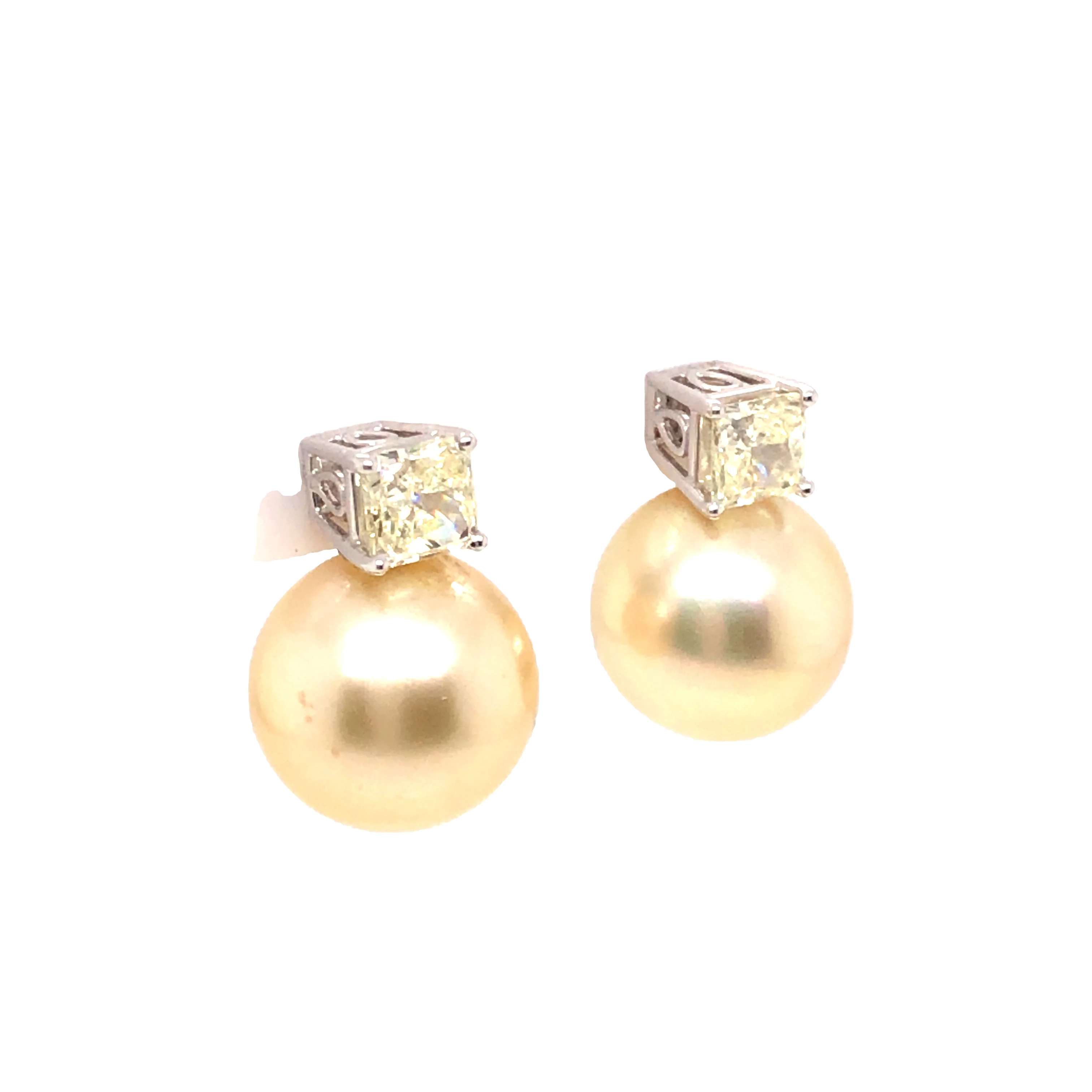 1.04 Fancy Light Yellow Diamond & Pearl Earrings in Platinum - Image 3