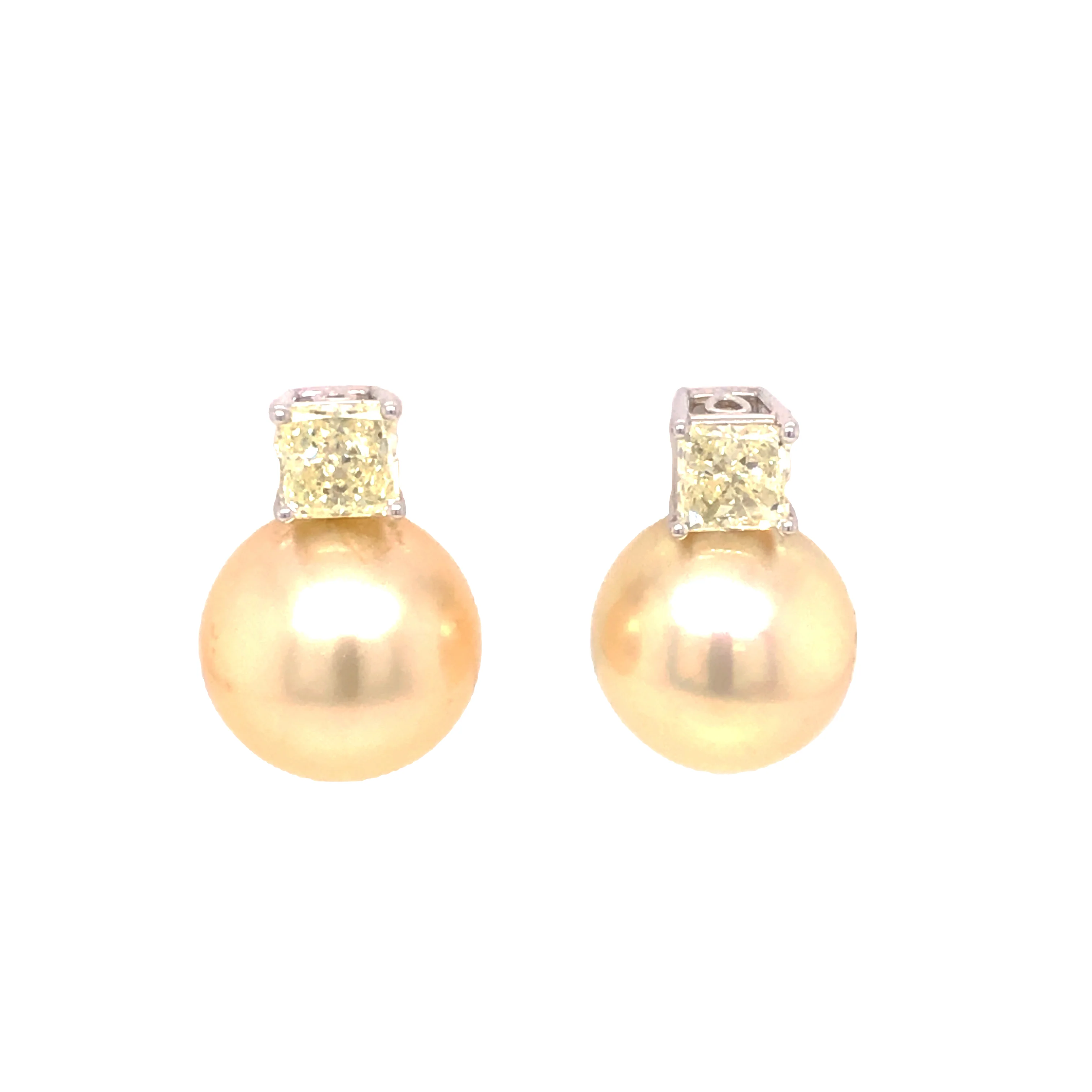 1.04 Fancy Light Yellow Diamond & Pearl Earrings in Platinum - Image 4