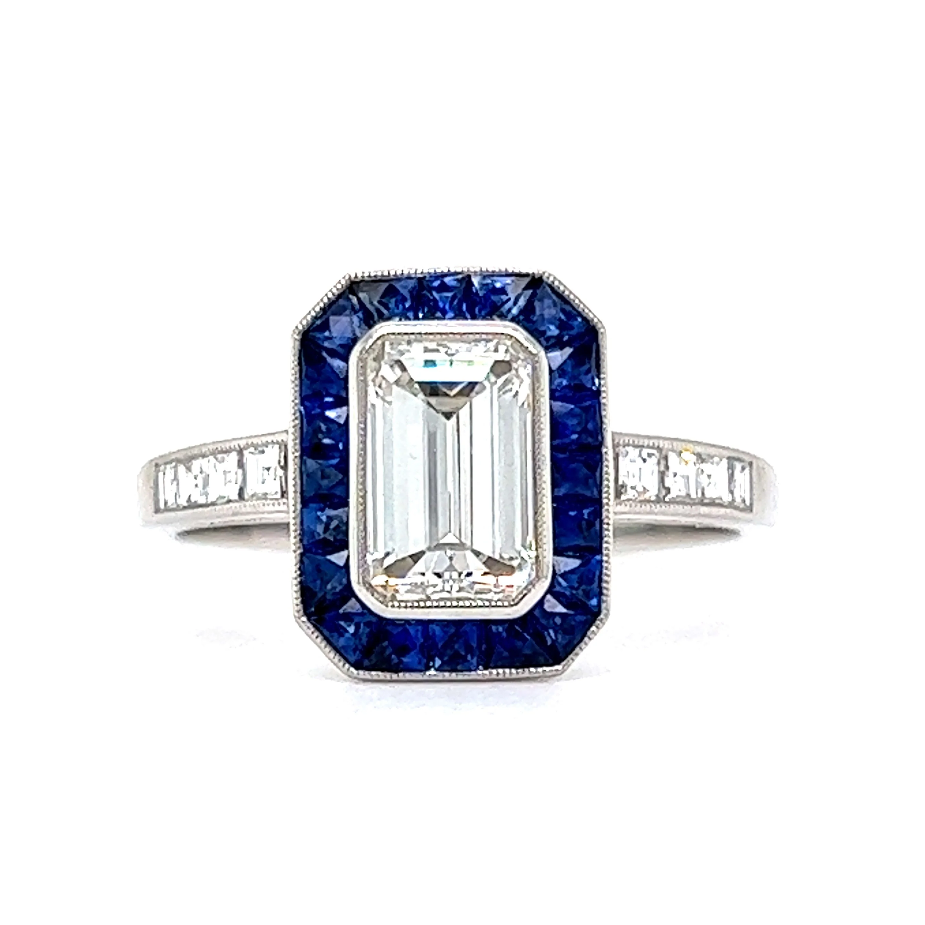1.06 Diamond & Sapphire Halo Engagement Ring in Platinum