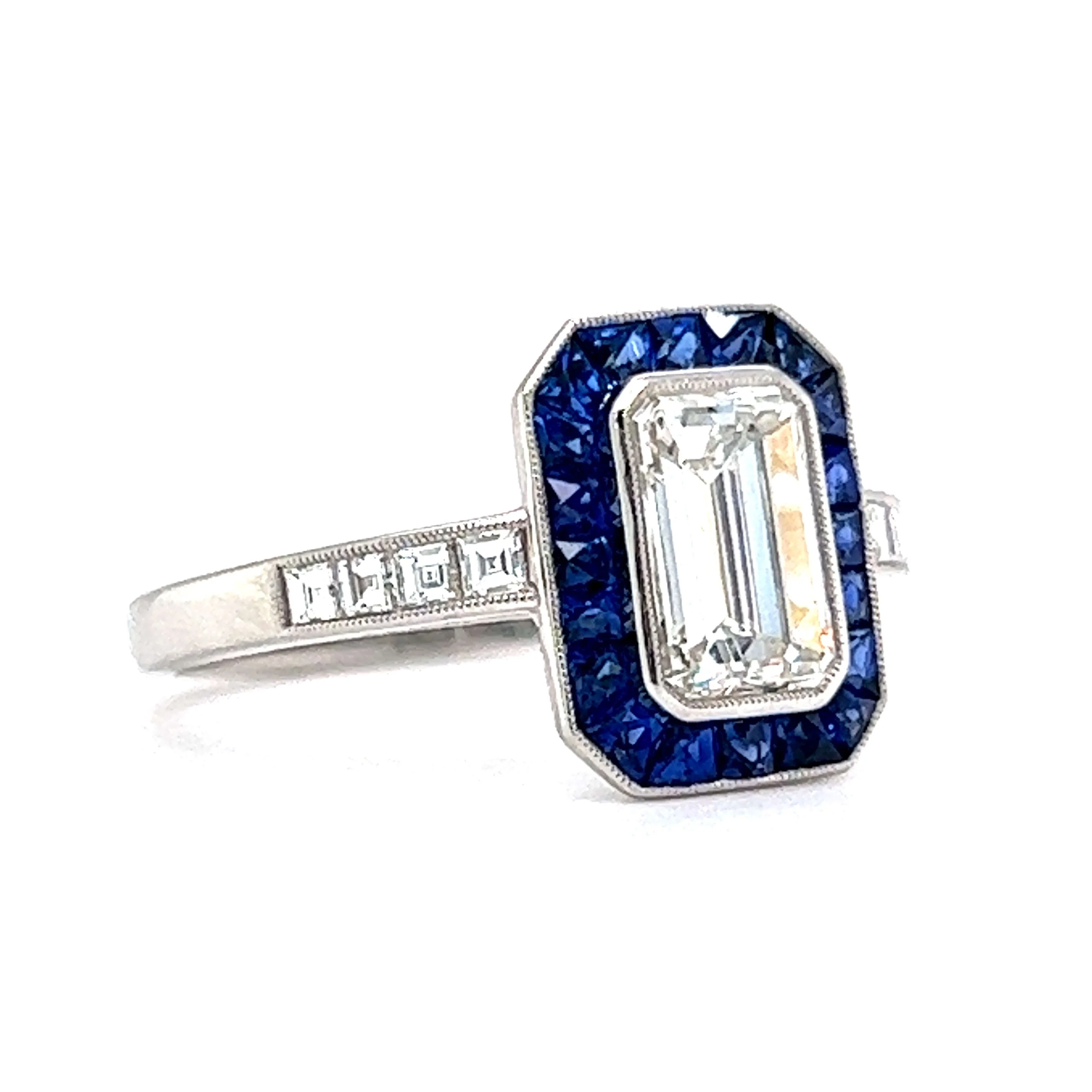1.06 Diamond & Sapphire Halo Engagement Ring in Platinum - Image 3