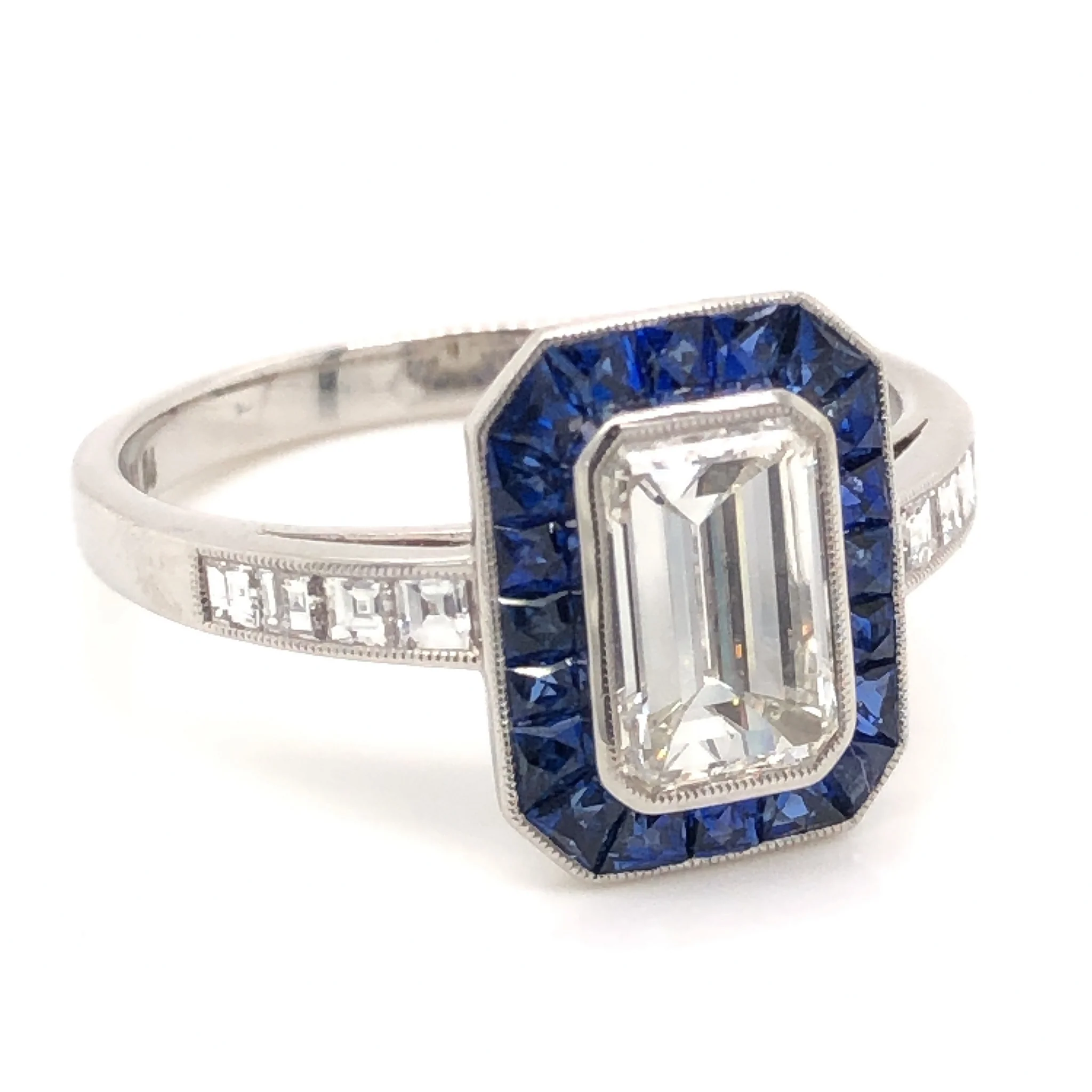 1.06 Emerald Cut Diamond & Sapphire Ring in Platinum - Image 3