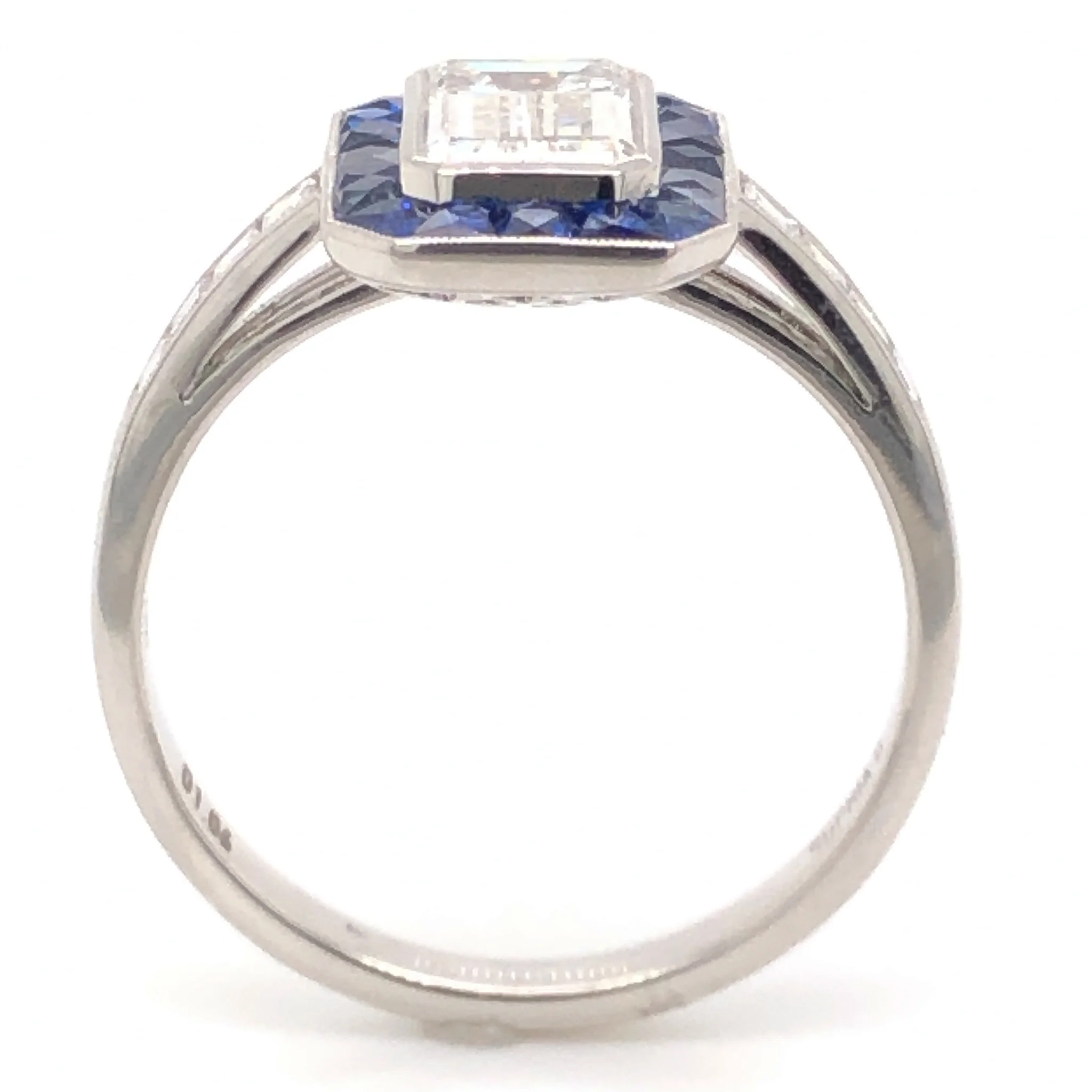 1.06 Emerald Cut Diamond & Sapphire Ring in Platinum - Image 4