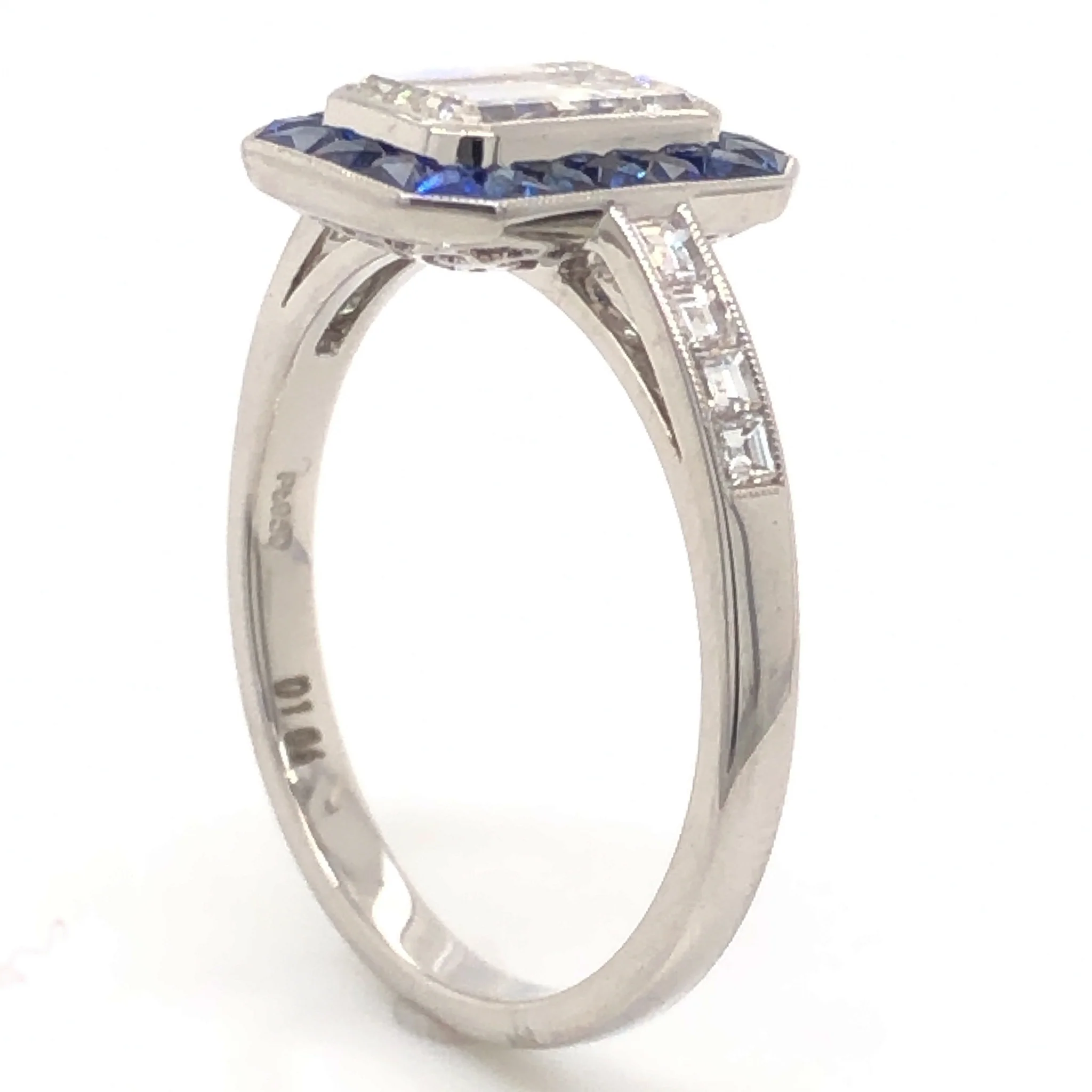 1.06 Emerald Cut Diamond & Sapphire Ring in Platinum - Image 5