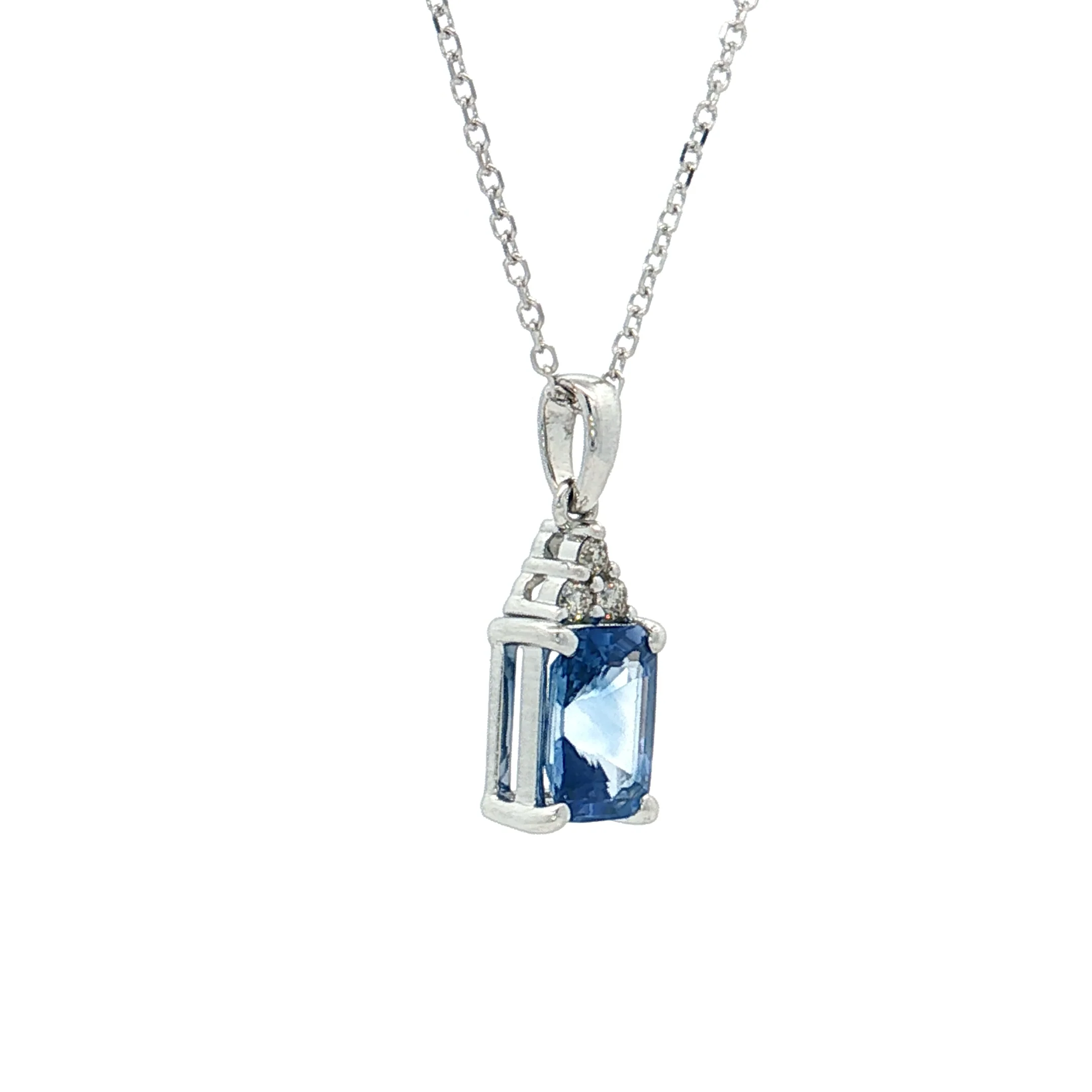 1.06 Sapphire & Diamond Pendant 14k White Gold - Image 3