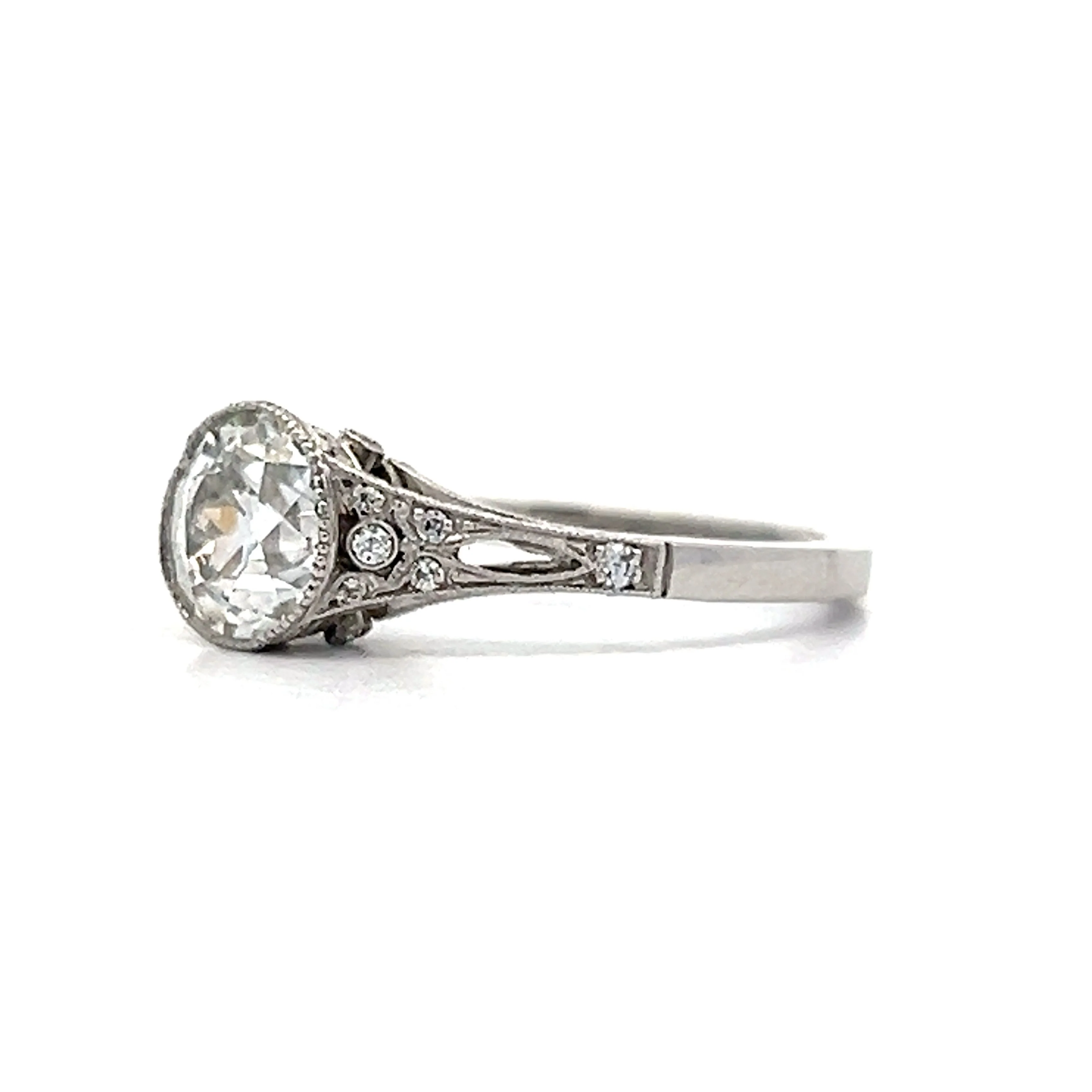 1.08 Art Deco Inspired Bezel Milgrain Engagement Ring in Platinum - Image 2