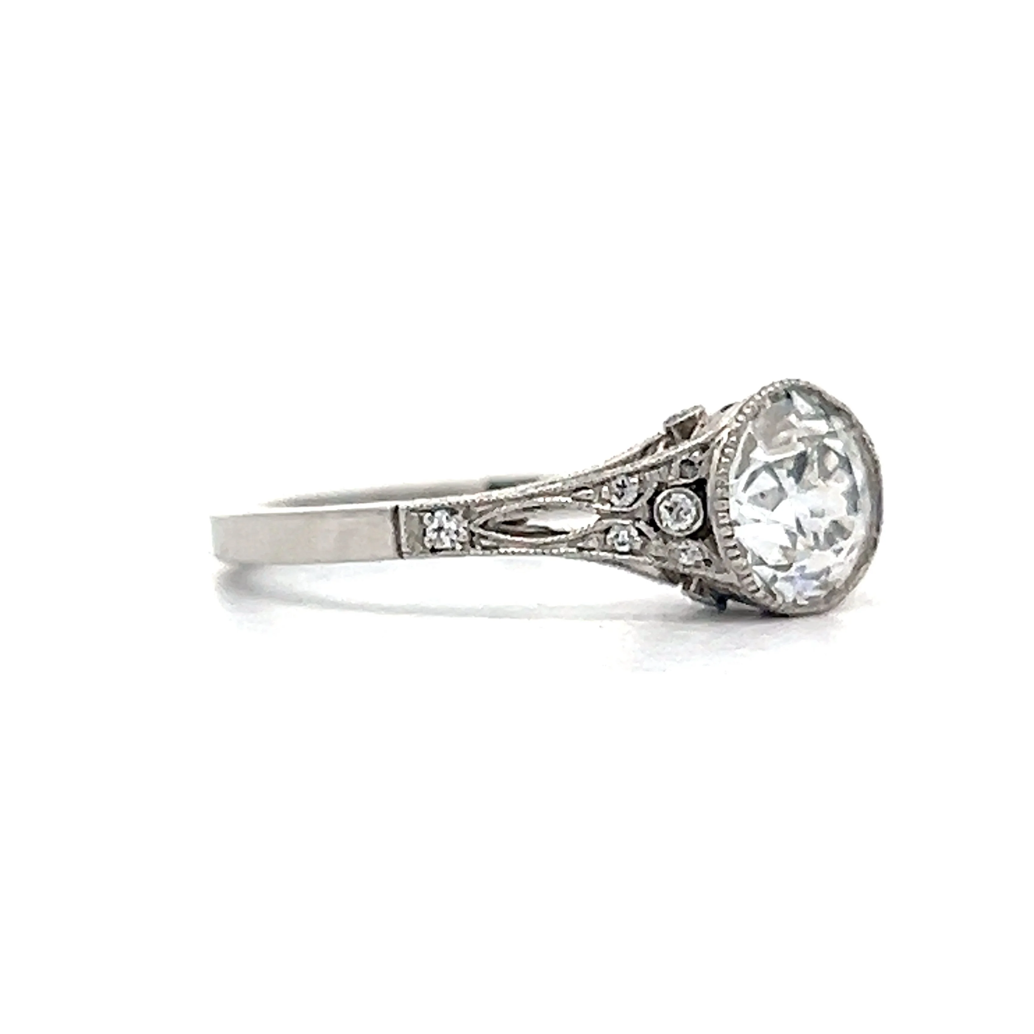 1.08 Art Deco Inspired Bezel Milgrain Engagement Ring in Platinum - Image 3