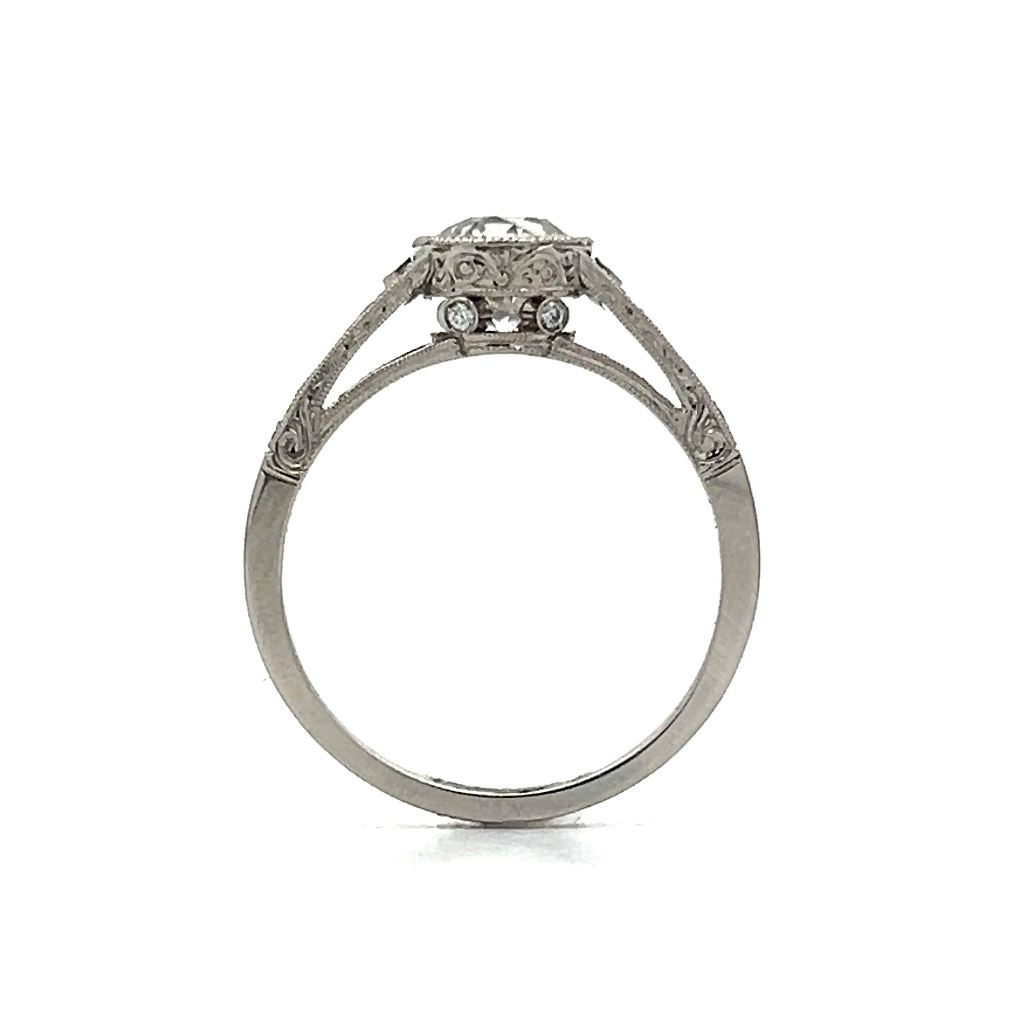 1.08 Art Deco Inspired Bezel Milgrain Engagement Ring in Platinum - Image 4