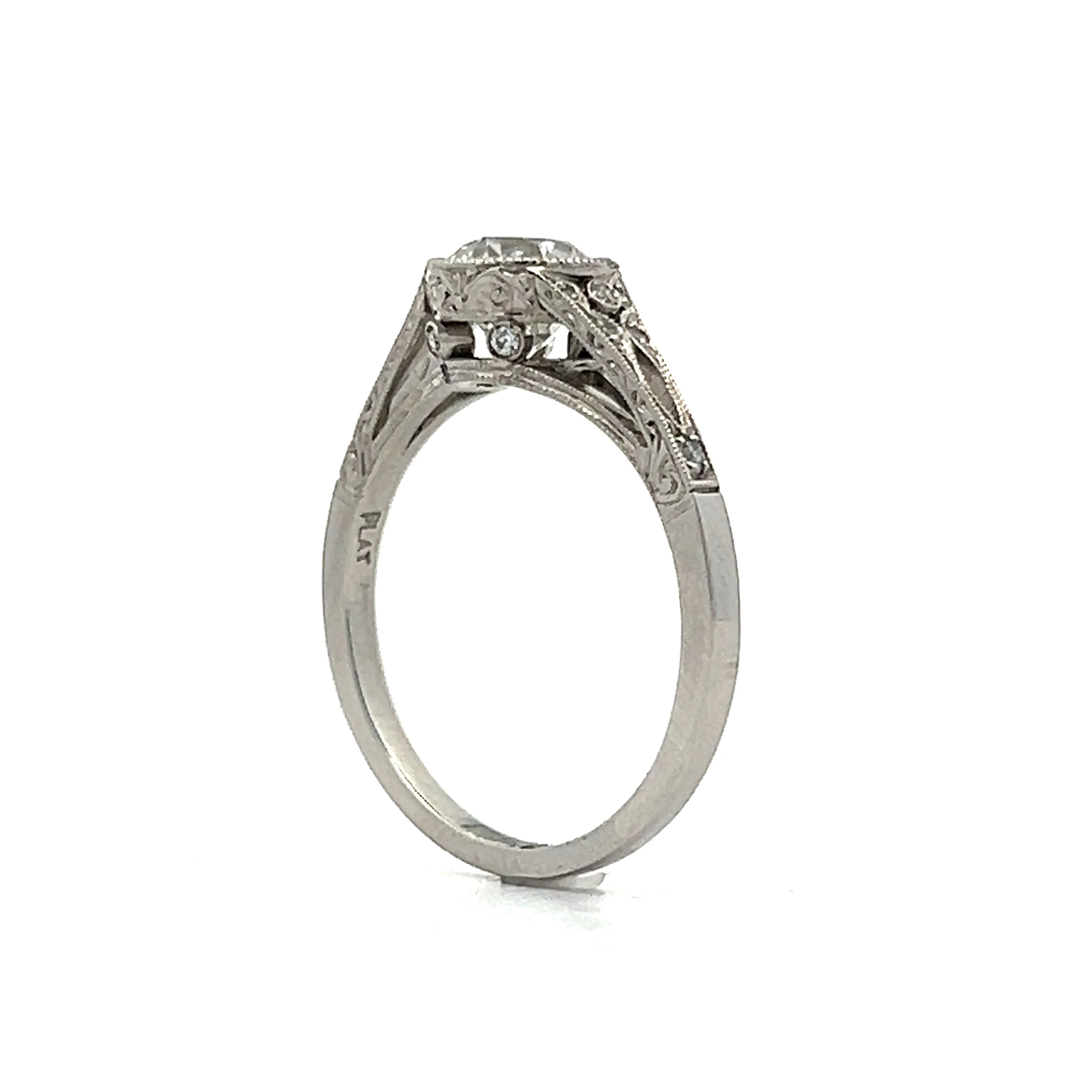 1.08 Art Deco Inspired Bezel Milgrain Engagement Ring in Platinum - Image 5