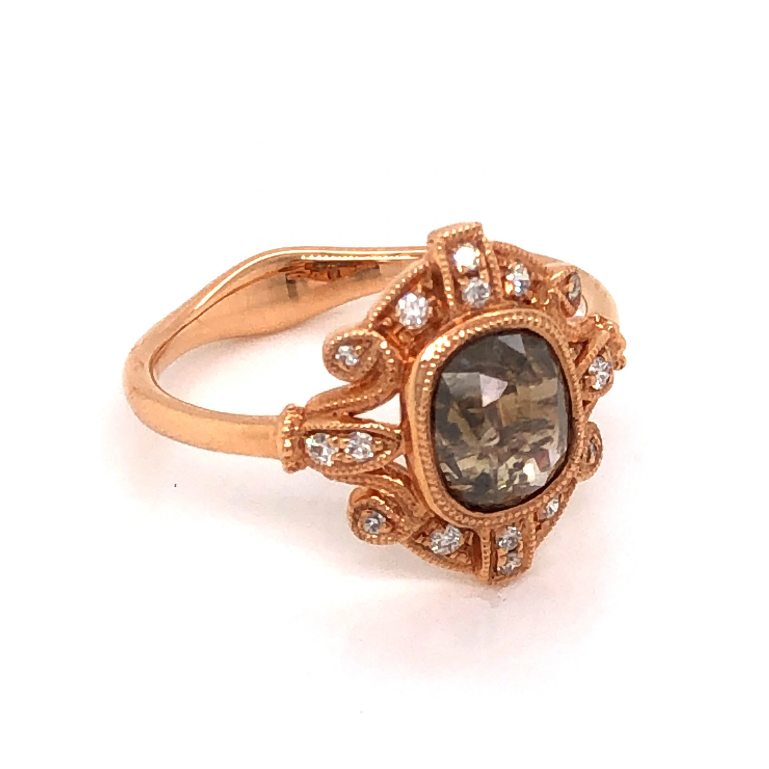 1.08 Grey Rose Cut Diamond Engagement in 18K Rose Gold - Image 3