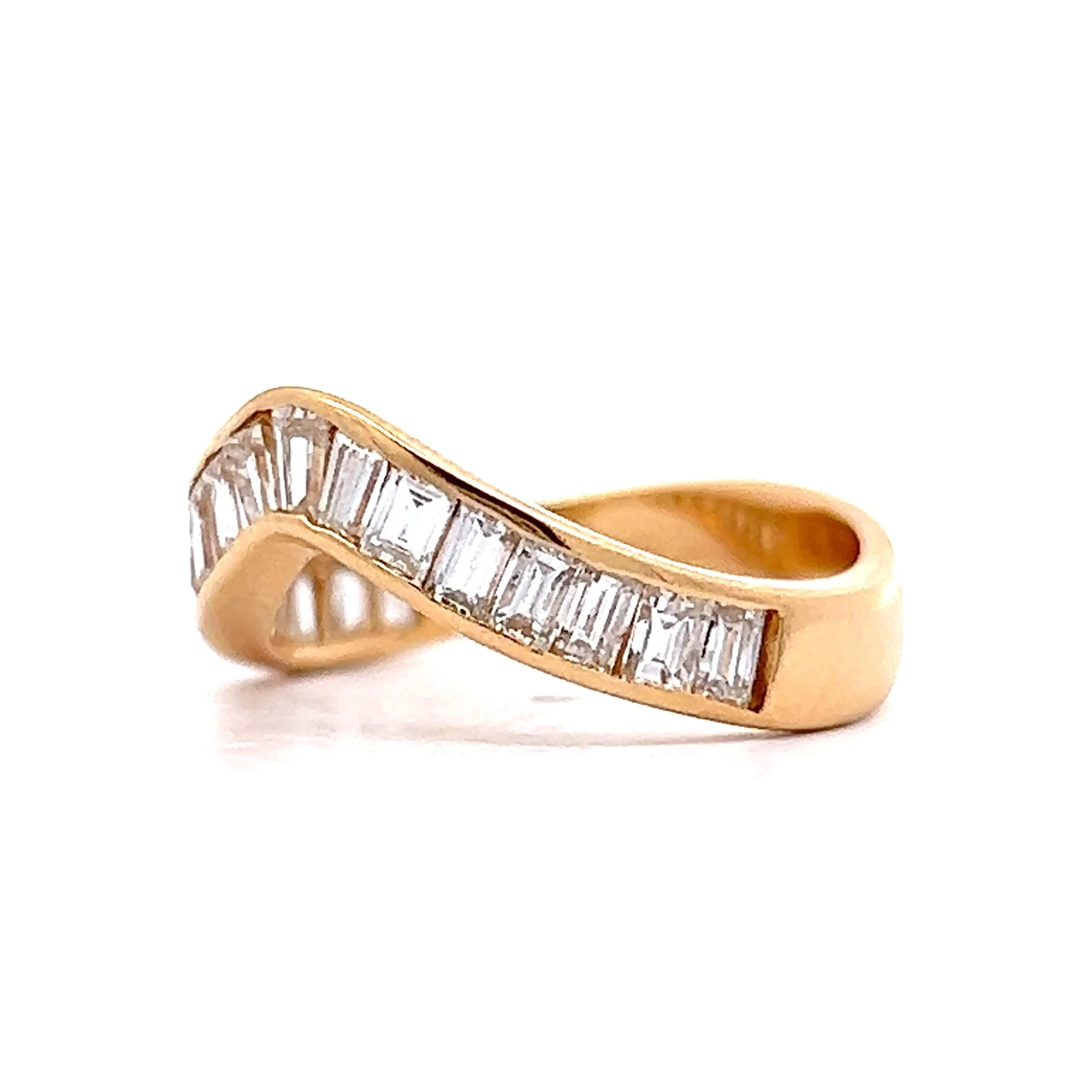 1.08 Baguette Diamond Contoured Wedding Band in 18k Yellow Gold - Image 2
