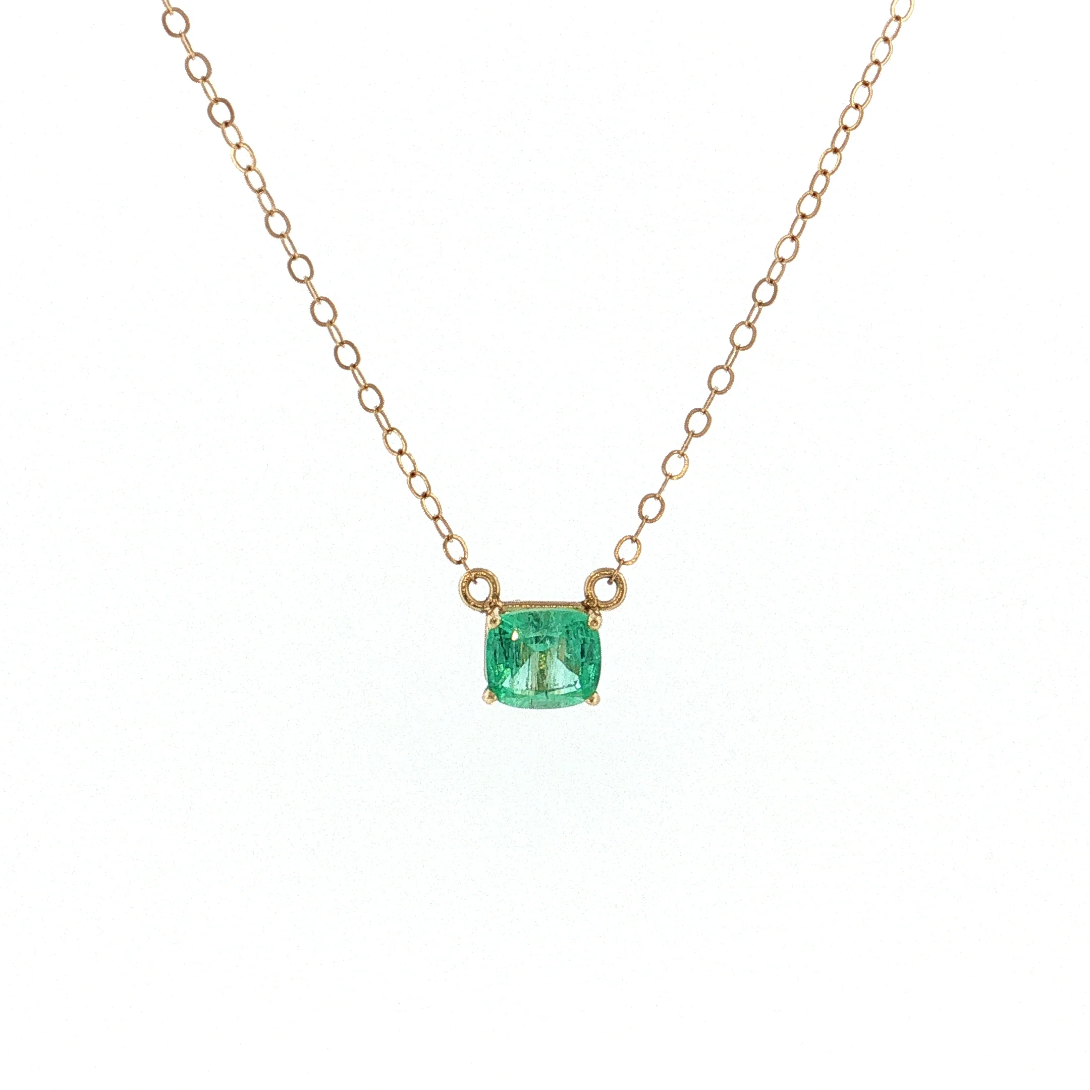 1.09 Cushion Emerald Solitaire Pendant 14k Yellow Gold