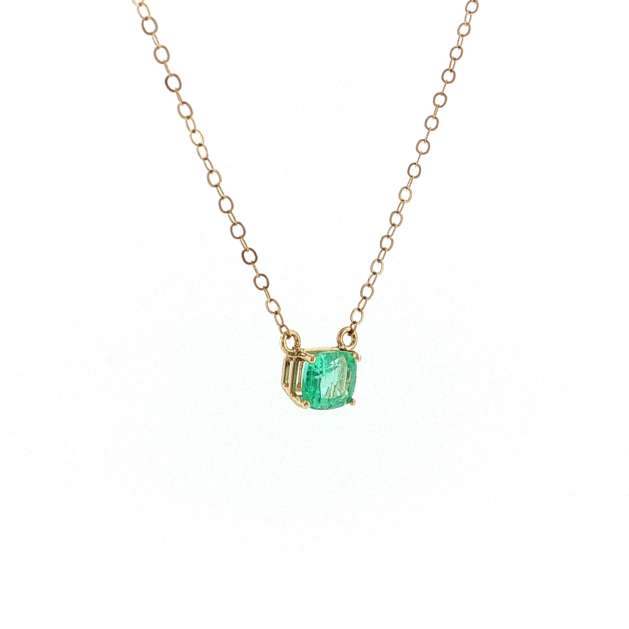 1.09 Cushion Emerald Solitaire Pendant 14k Yellow Gold - Image 3