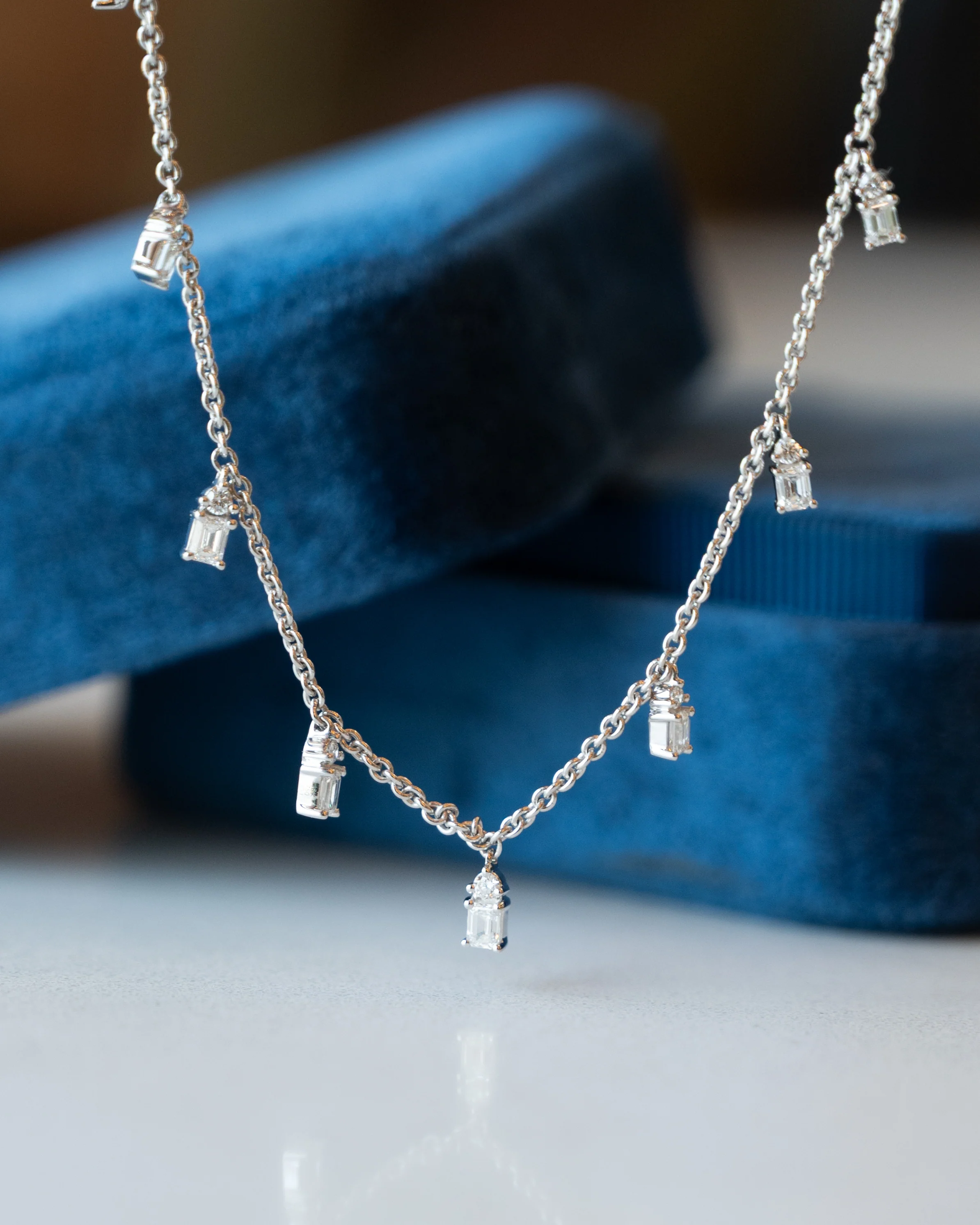 1.10 Diamond Station Dangle Necklace 18k White Gold - Image 5