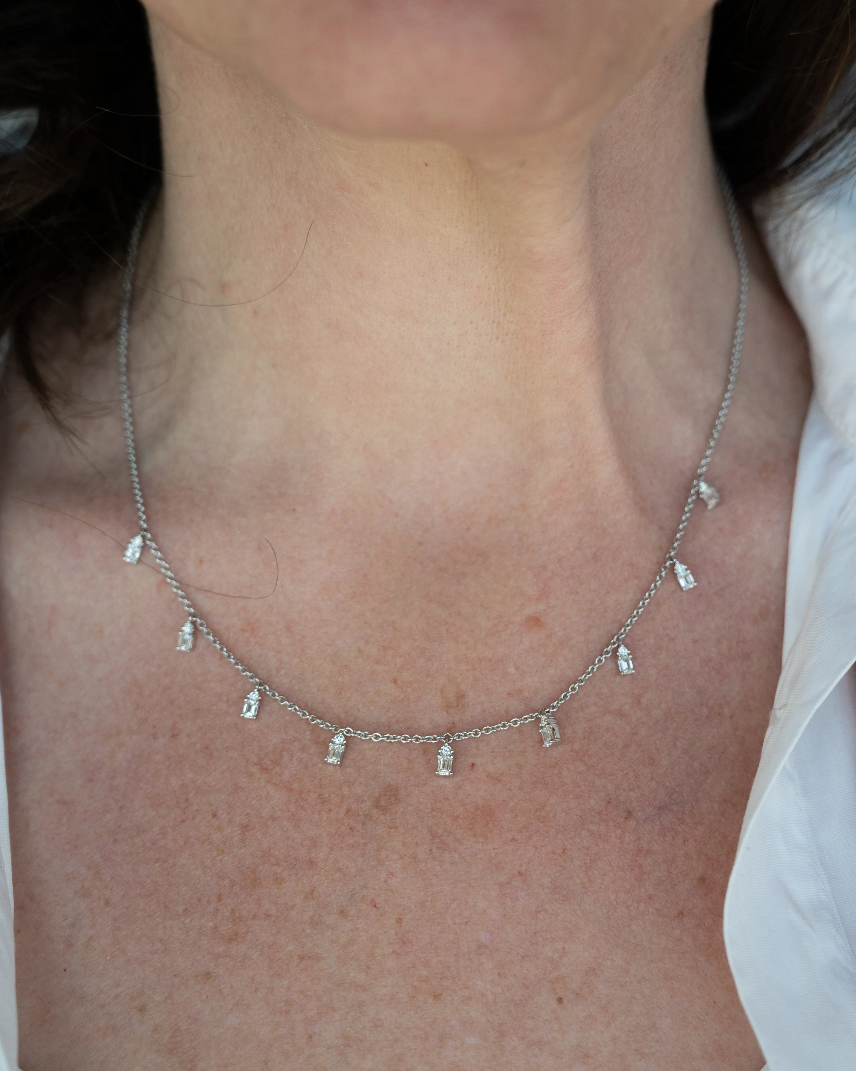 1.10 Diamond Station Dangle Necklace 18k White Gold - Image 6