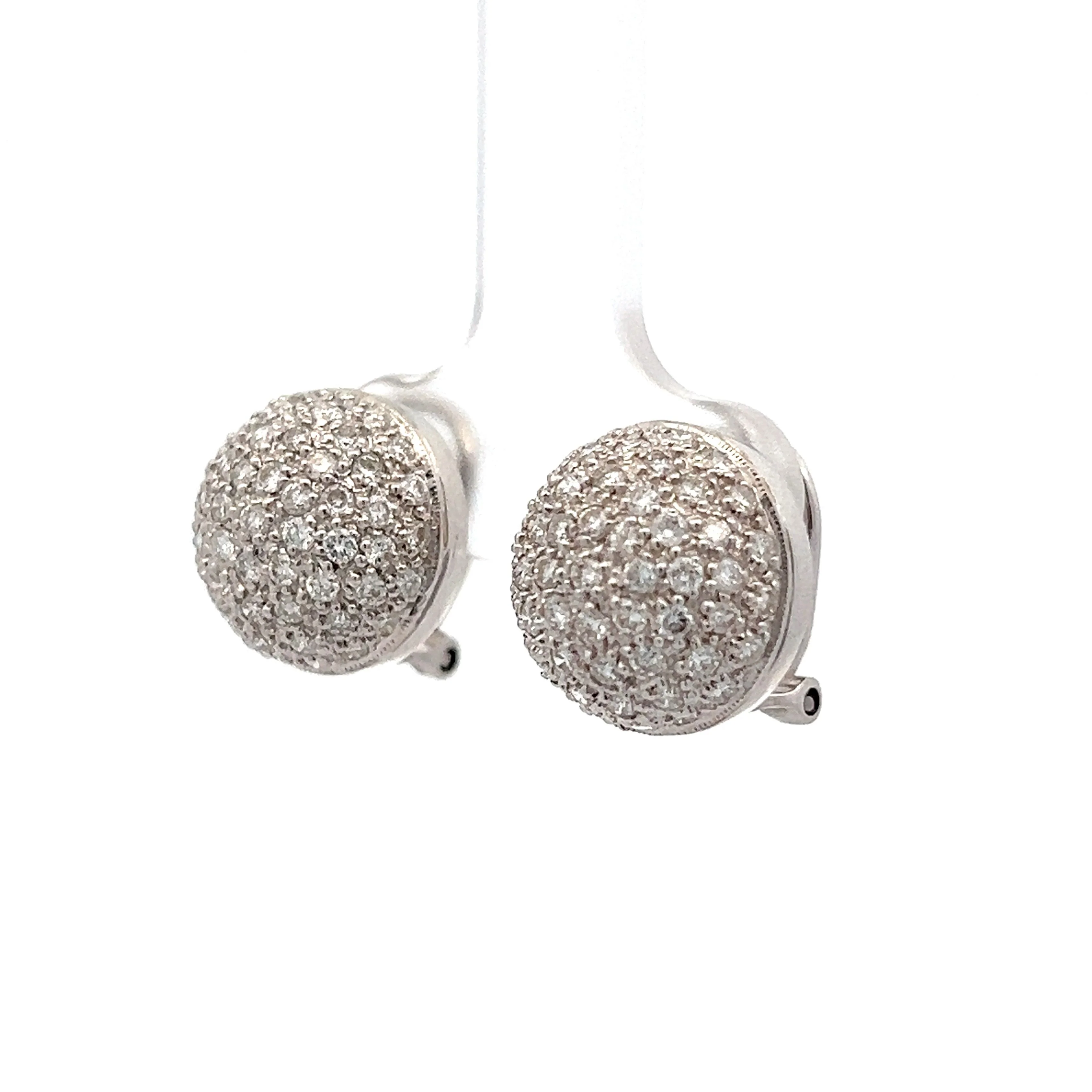 1.10 Domed Pave Diamond Earrings in 18k White Gold - Image 2