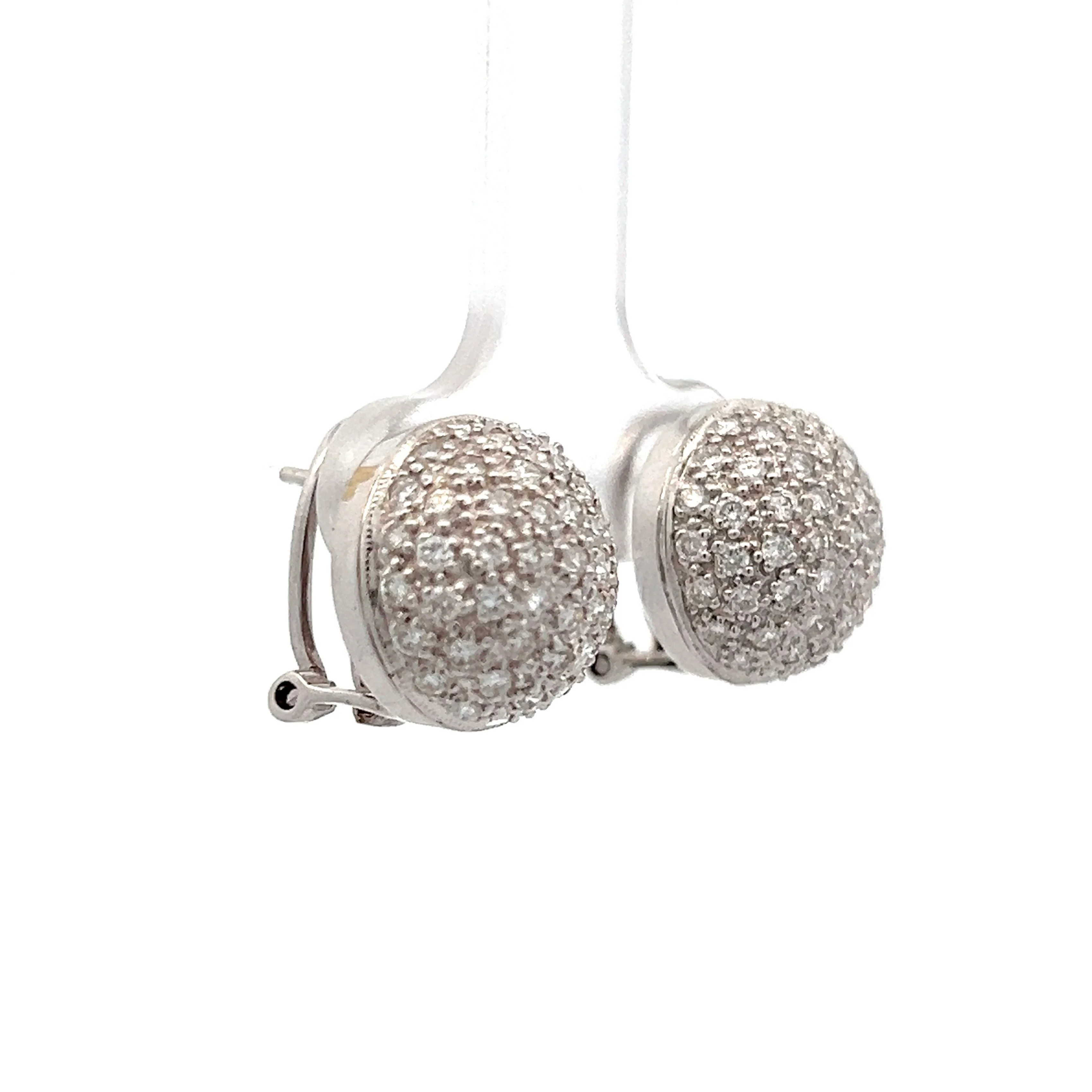 1.10 Domed Pave Diamond Earrings in 18k White Gold - Image 3