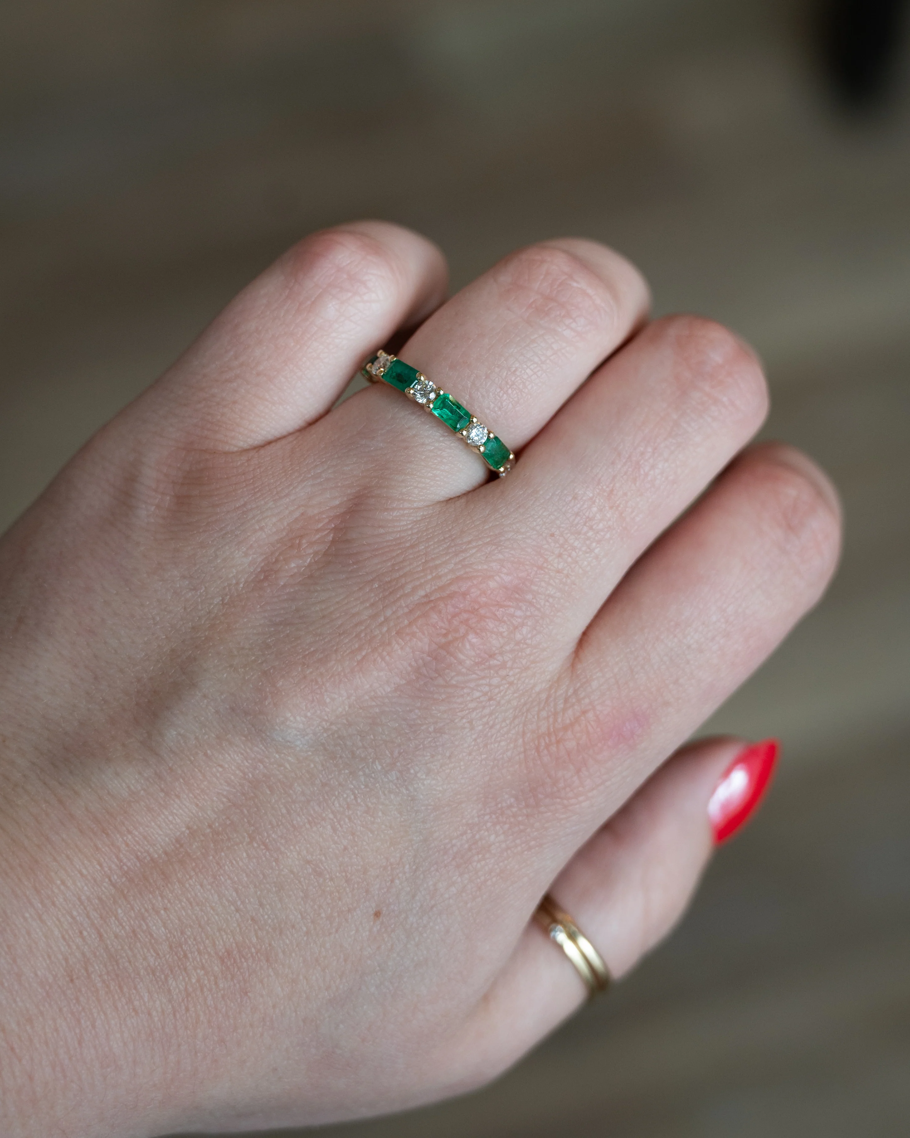 1.10 Emerald & Diamond Stacking Band 14k Yellow Gold - Image 7
