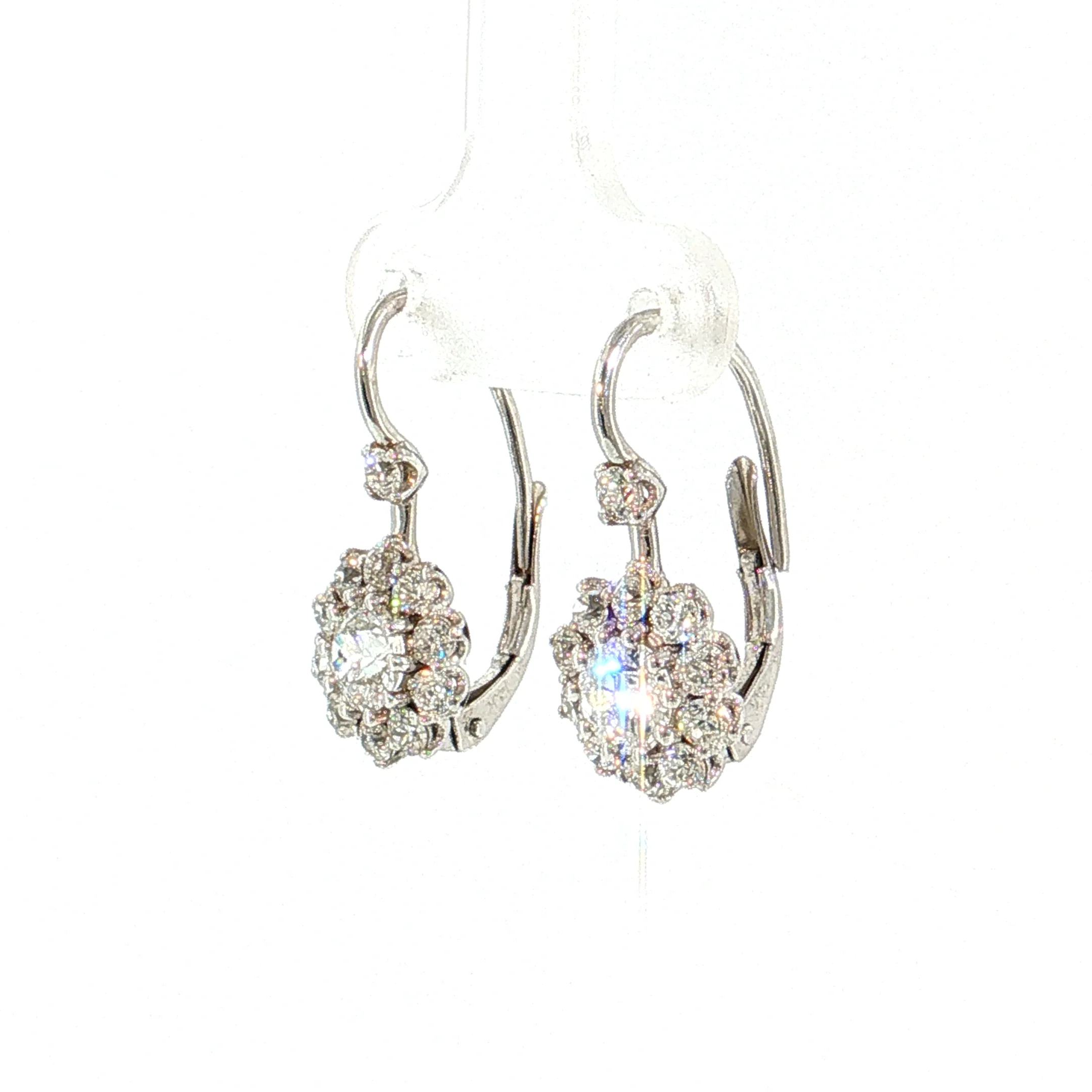 1.10 Old European Diamond Cluster Drop Earrings 14k White Gold - Image 2