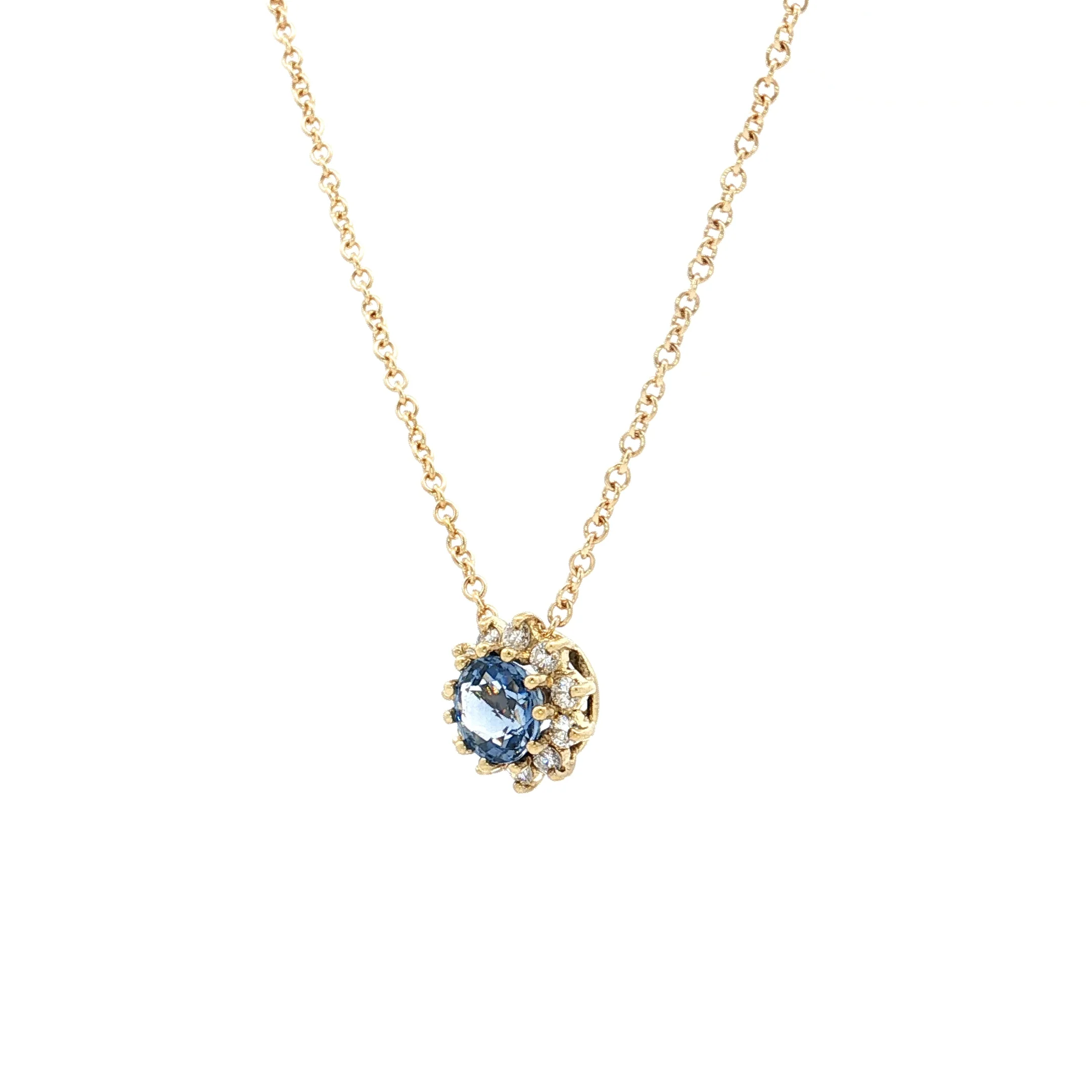 1.10 Sapphire & Diamond Halo Pendant Necklace 18k - Image 2