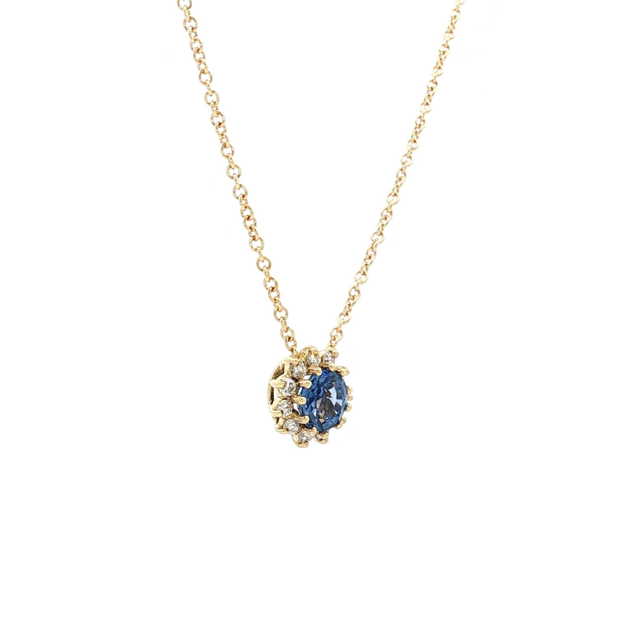 1.10 Sapphire & Diamond Halo Pendant Necklace 18k - Image 3