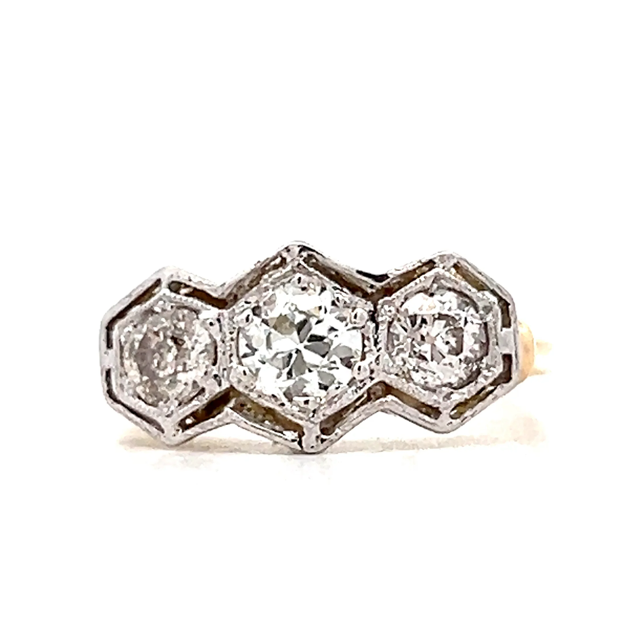 1.10 Vintage Retro 3 Stone Diamond Engagement Ring 14k