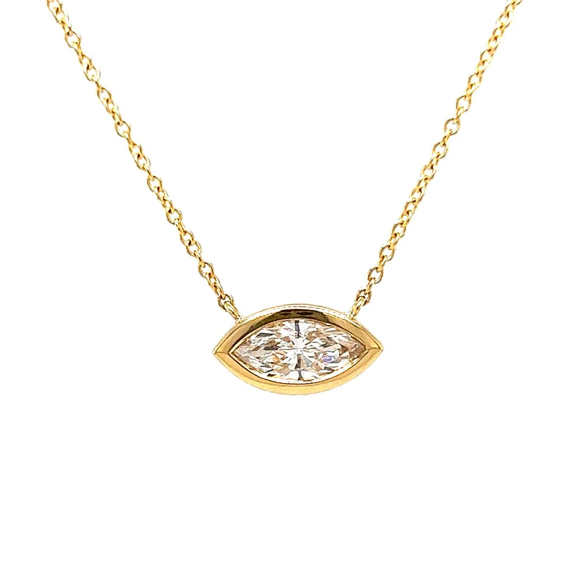 1.12 Marquise Cut Diamond Bezel Pendant Necklace in 18k Gold