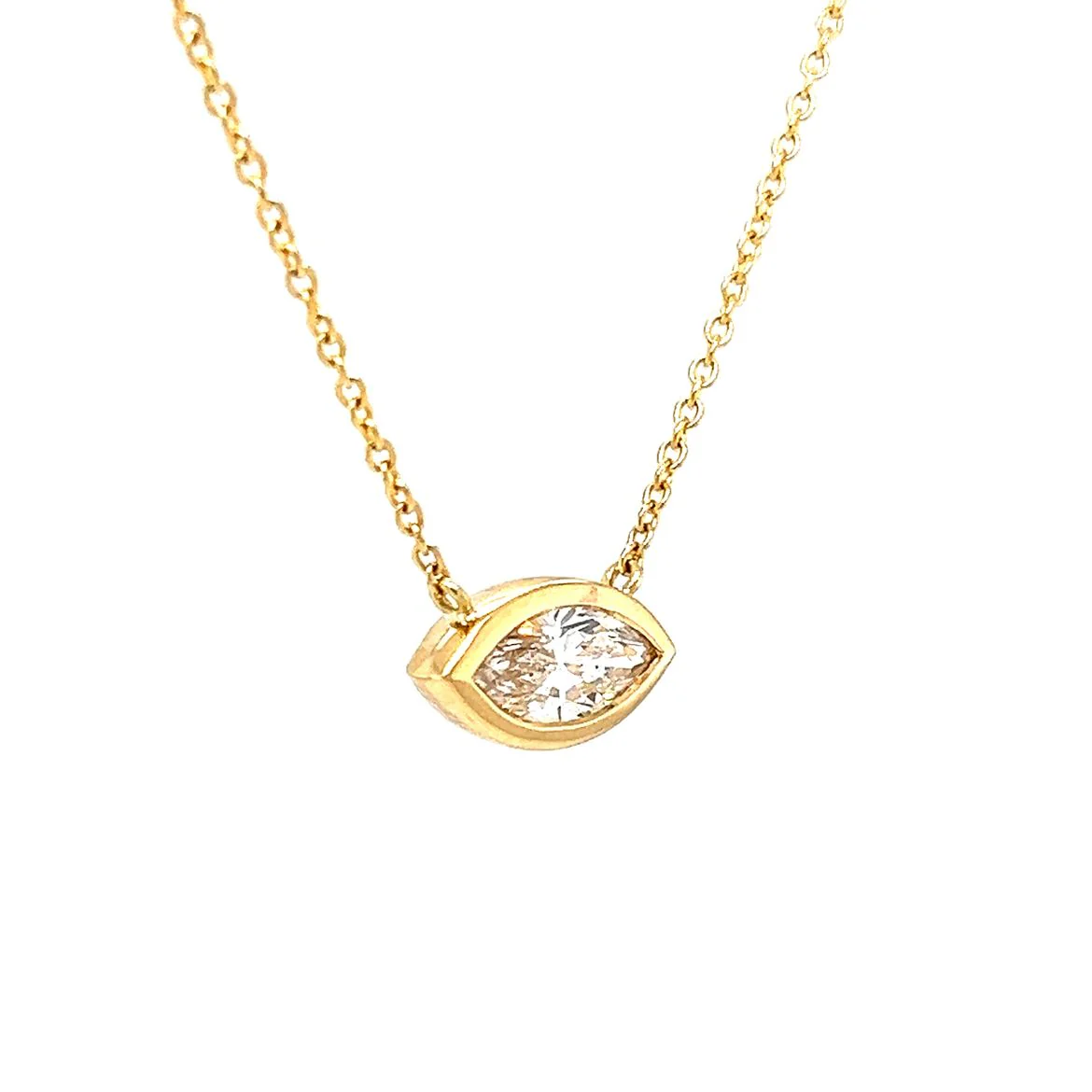 1.12 Marquise Cut Diamond Bezel Pendant Necklace in 18k Gold - Image 3