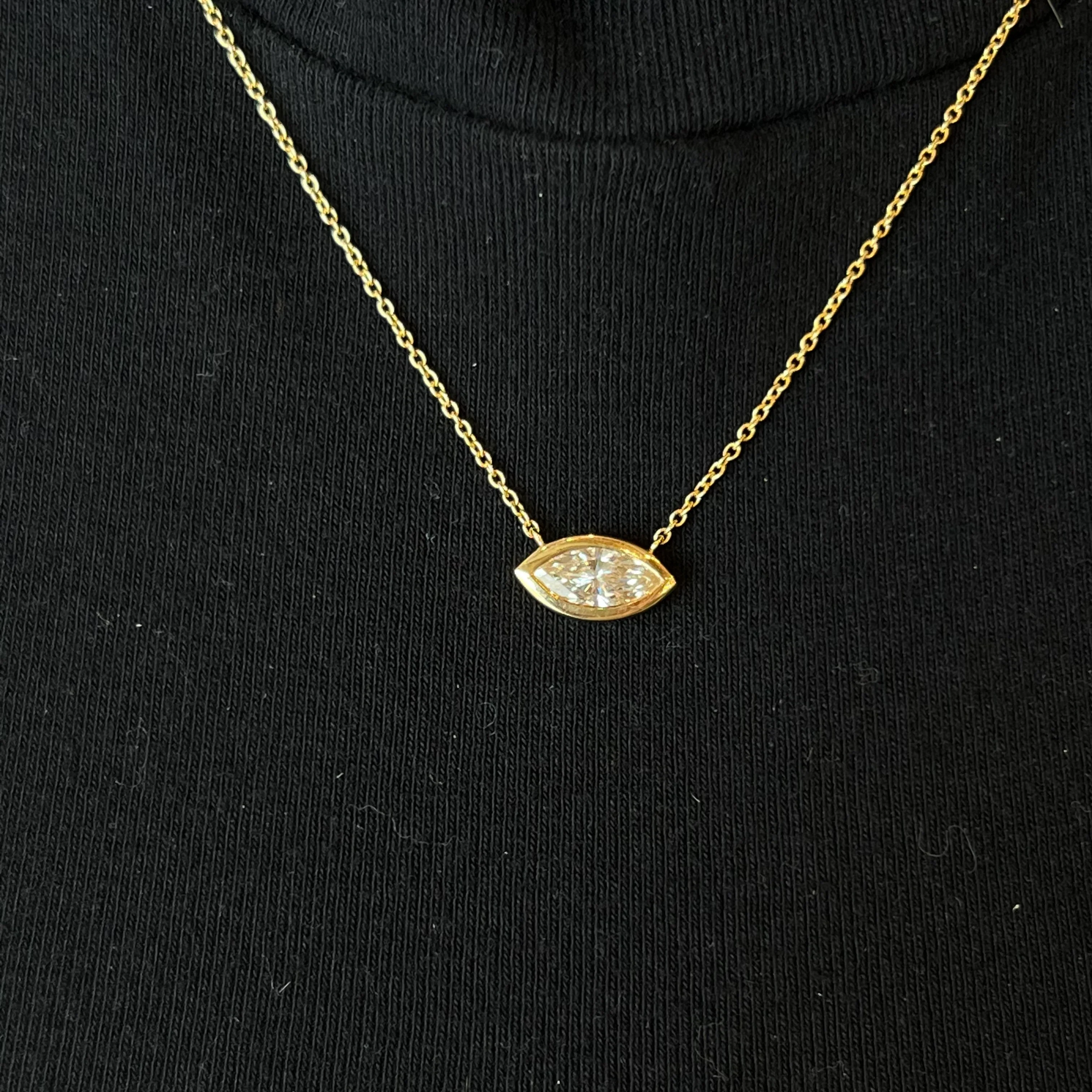1.12 Marquise Cut Diamond Bezel Pendant Necklace in 18k Gold - Image 4