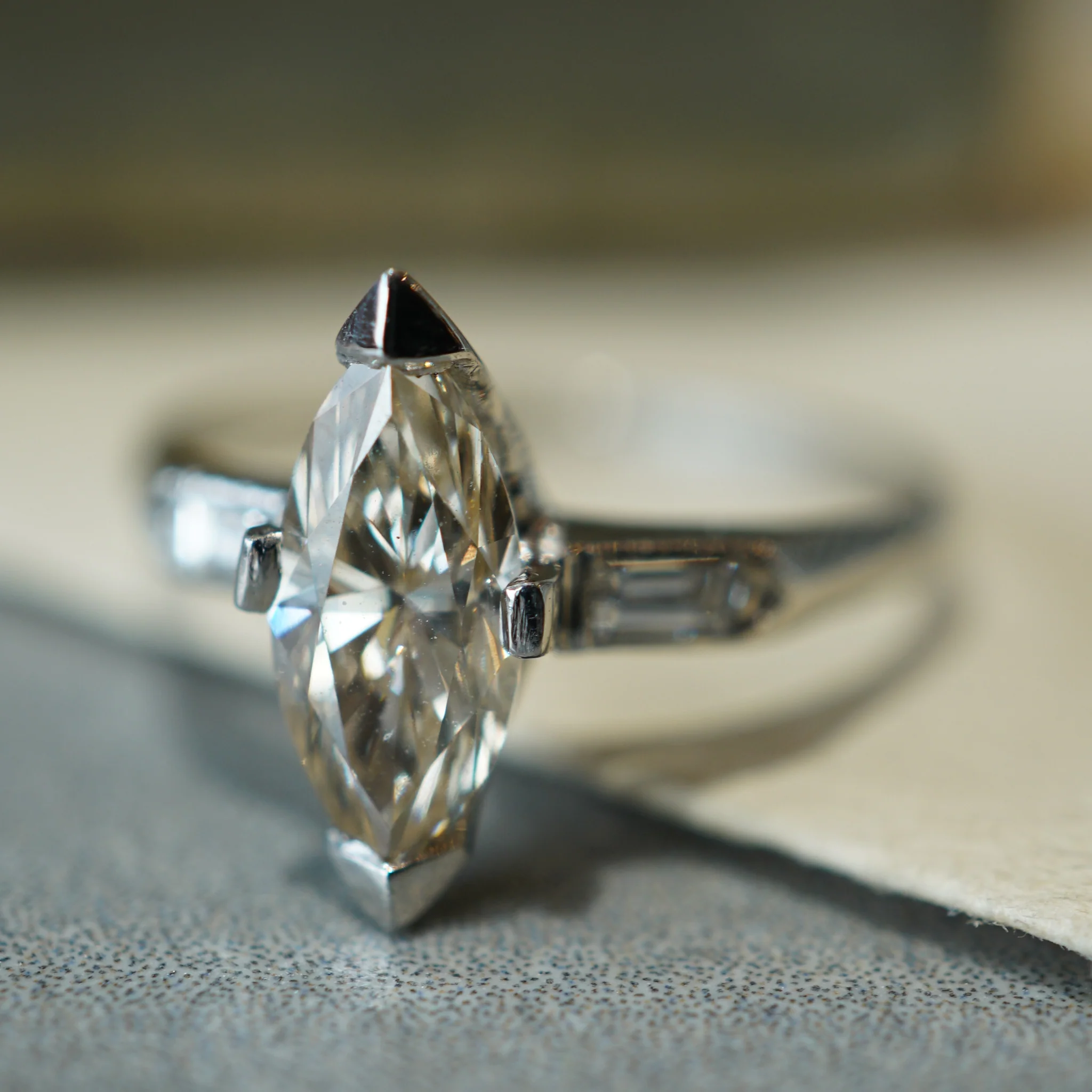 1.12 Mid-Century Marquise Diamond Engagement Ring in Platinum - Image 6