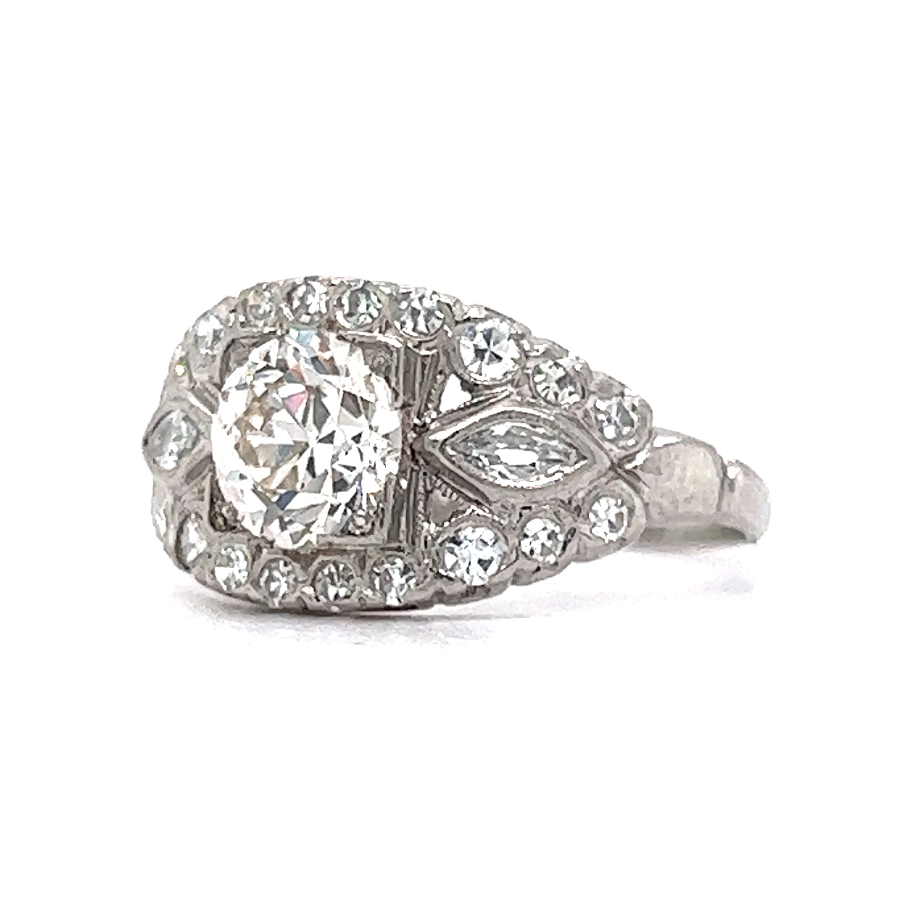 1.13 Deco European Diamond Engagement Ring in Platinum - Image 2