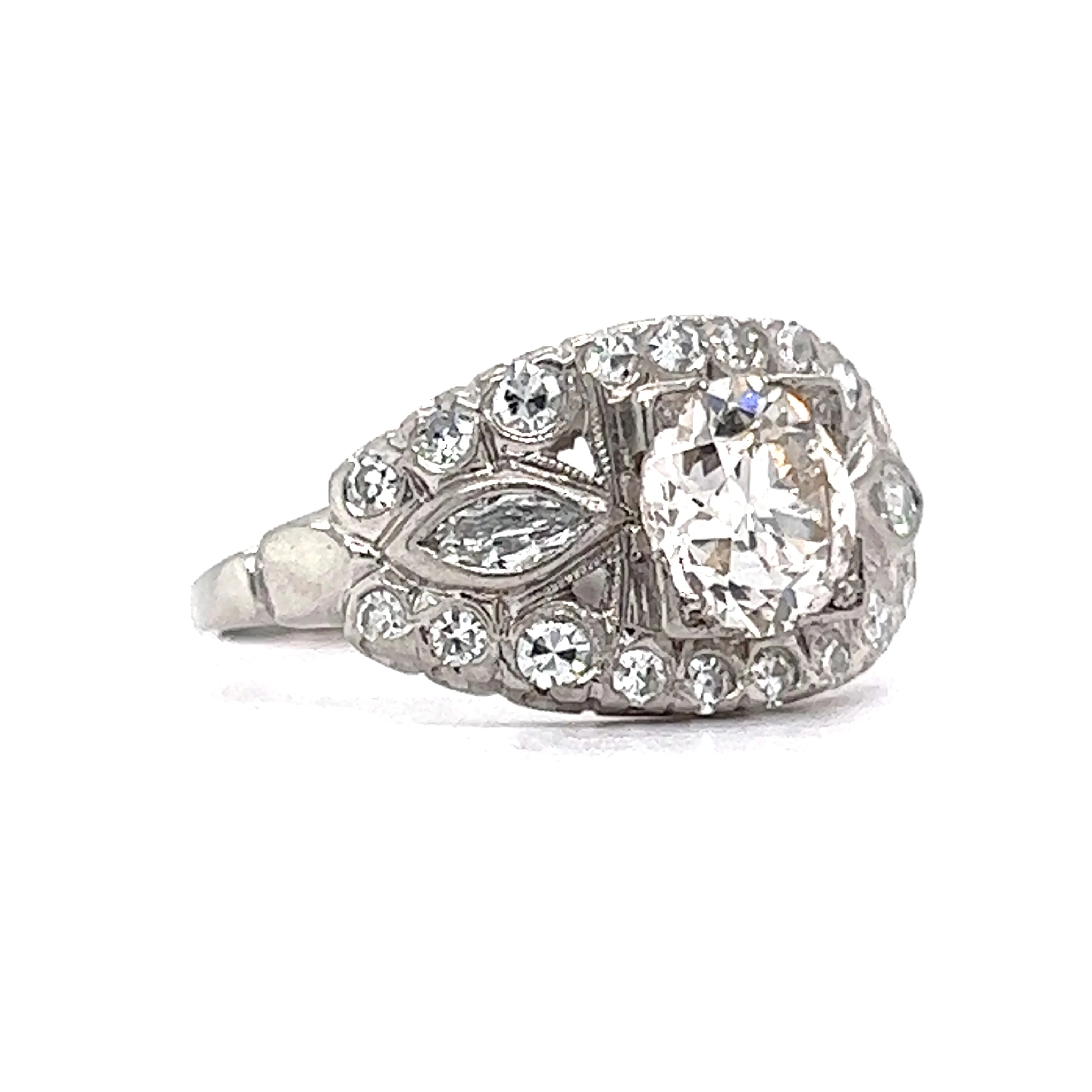1.13 Deco European Diamond Engagement Ring in Platinum - Image 3