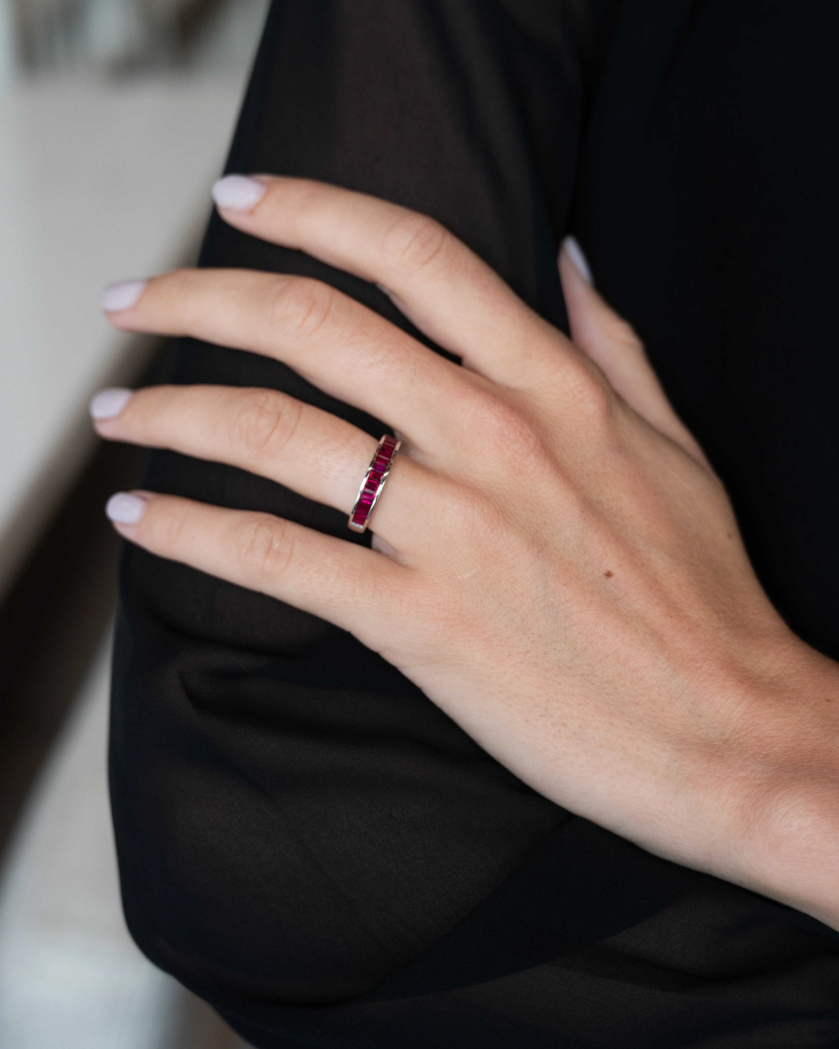 1.13 Ruby Baguette Cut Wedding Band 18k White Gold - Image 7