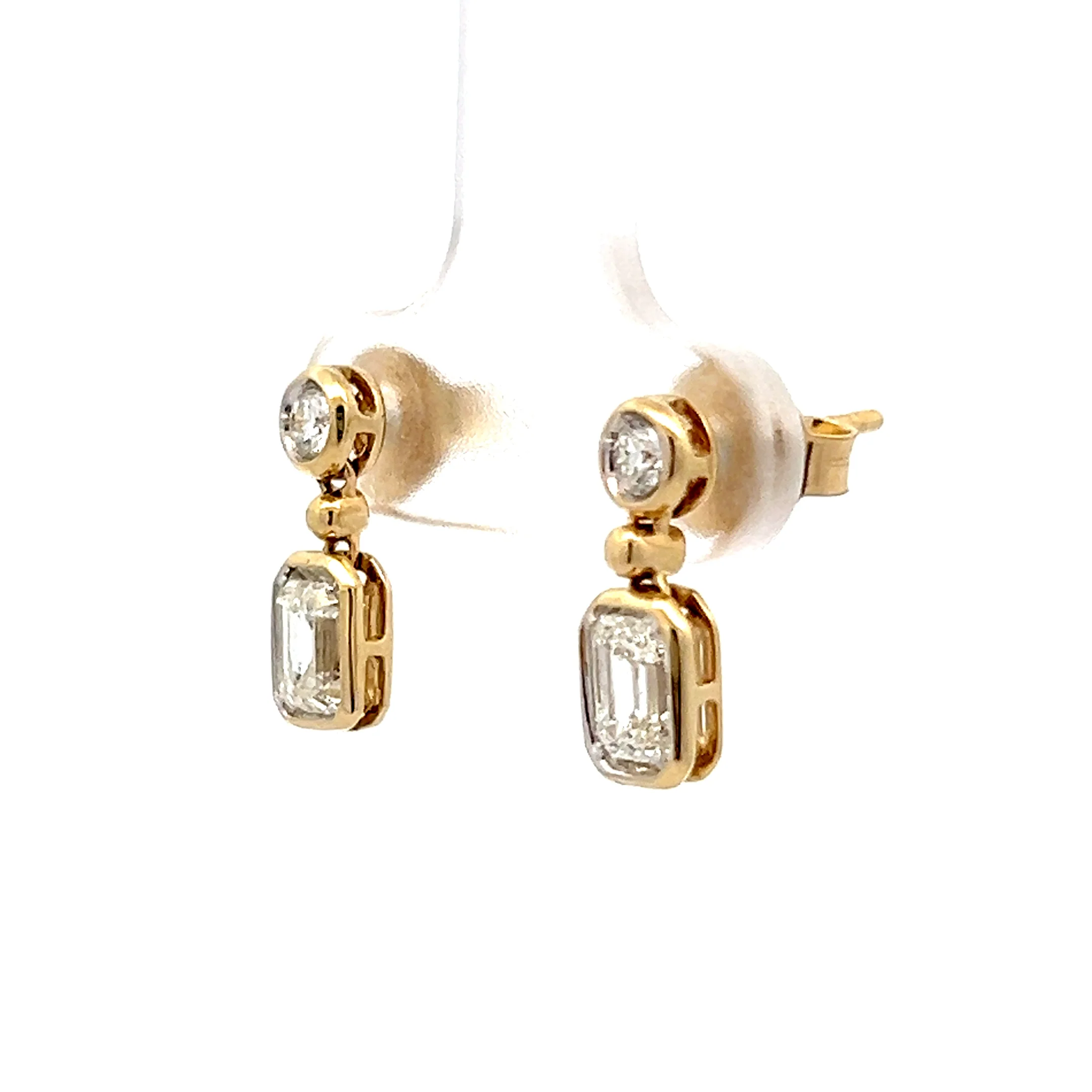 1.15 Emerald Cut Diamond Drop Earrings in 14k - Image 2
