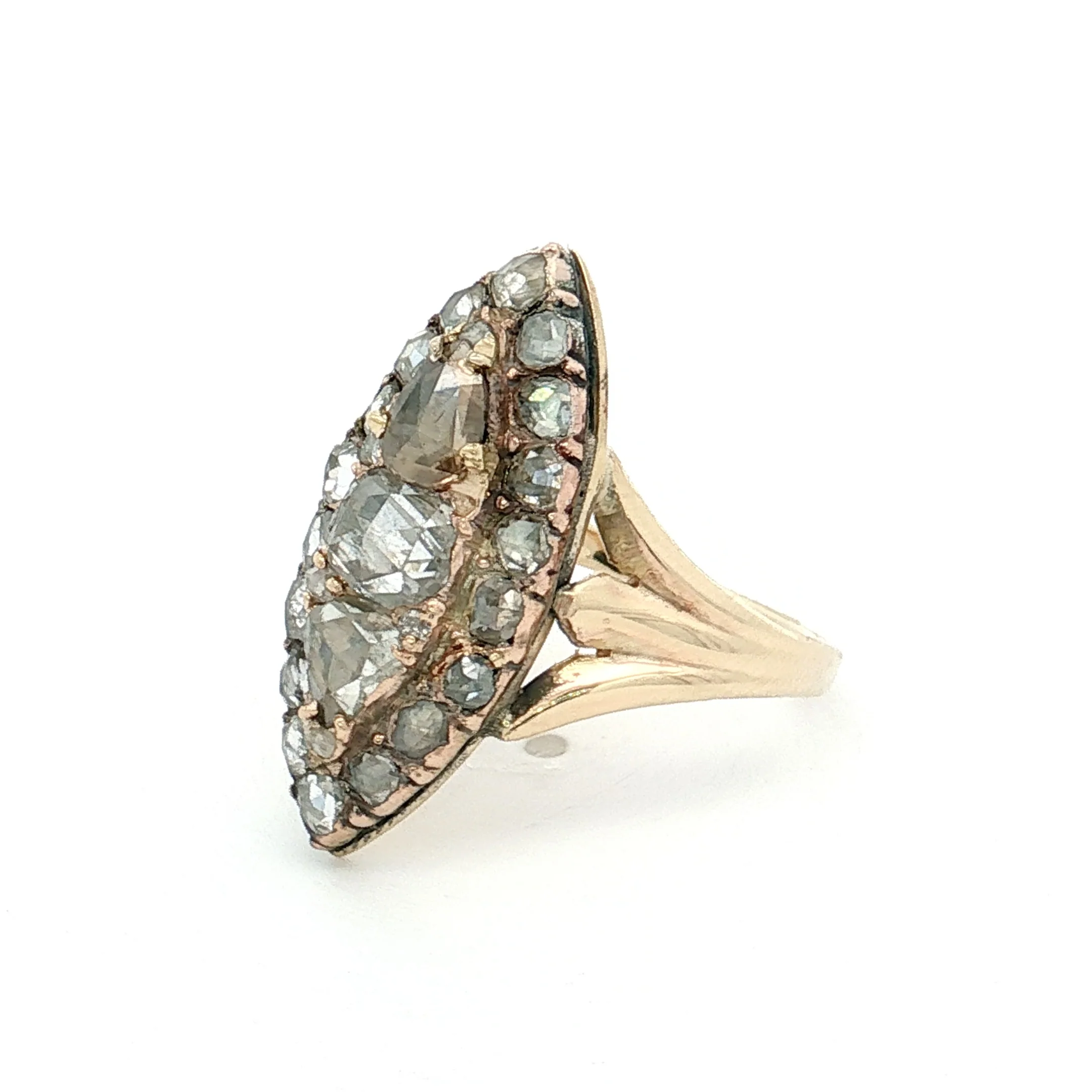 1.15 Victorian Grey Diamond Navette Ring 10k - Image 2