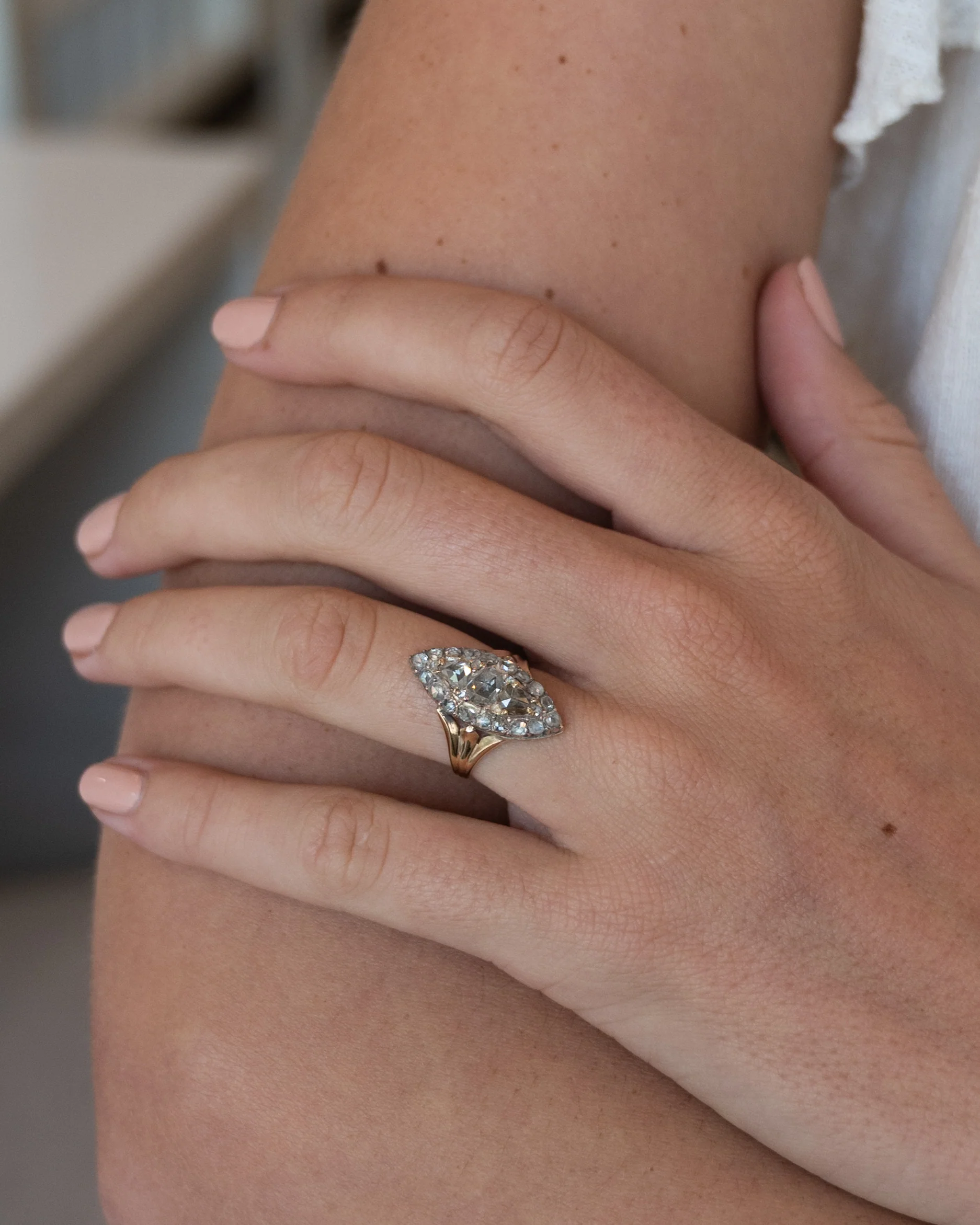 1.15 Victorian Grey Diamond Navette Ring 10k - Image 7