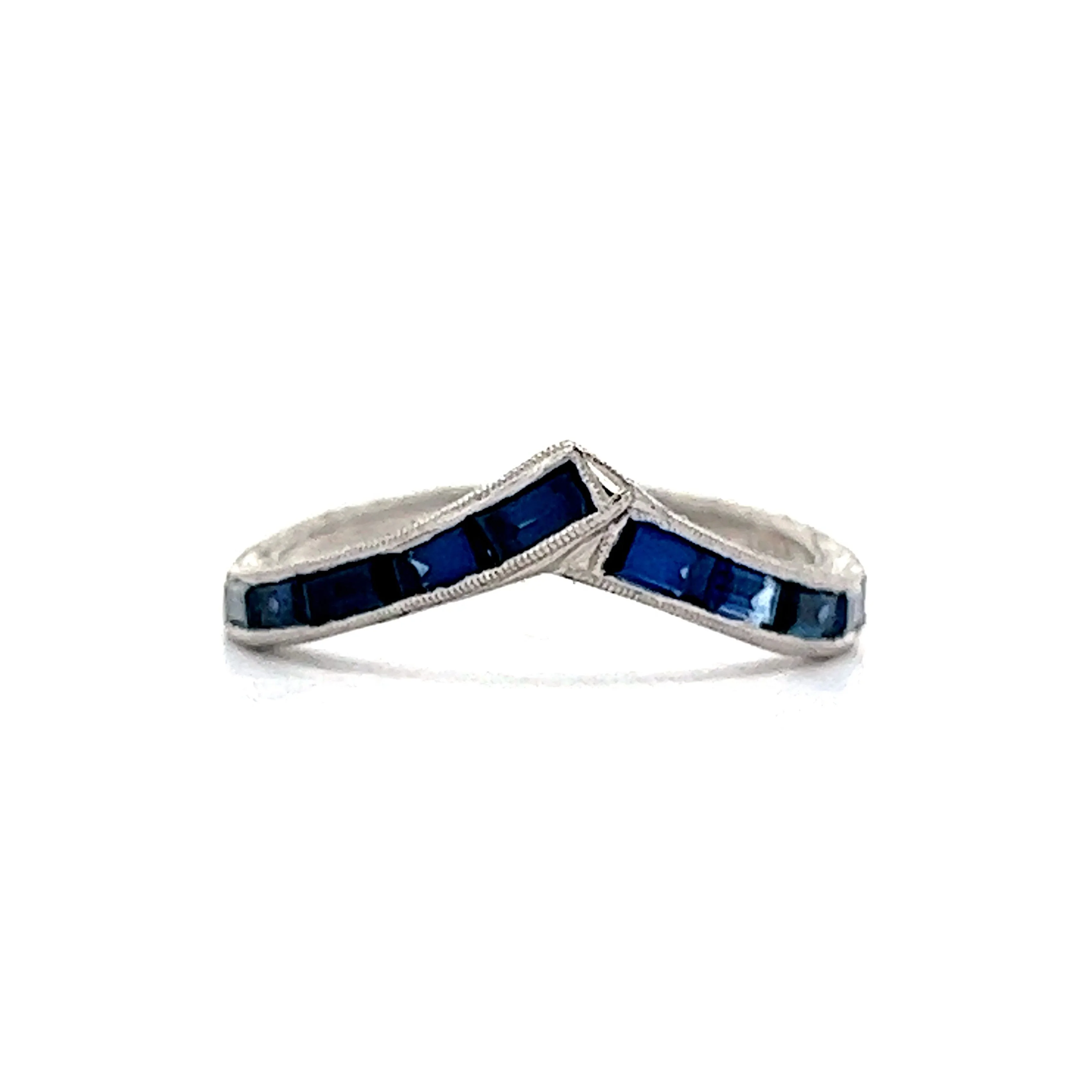 1.17 Baguette Sapphire Contoured Wedding Band in Platinum