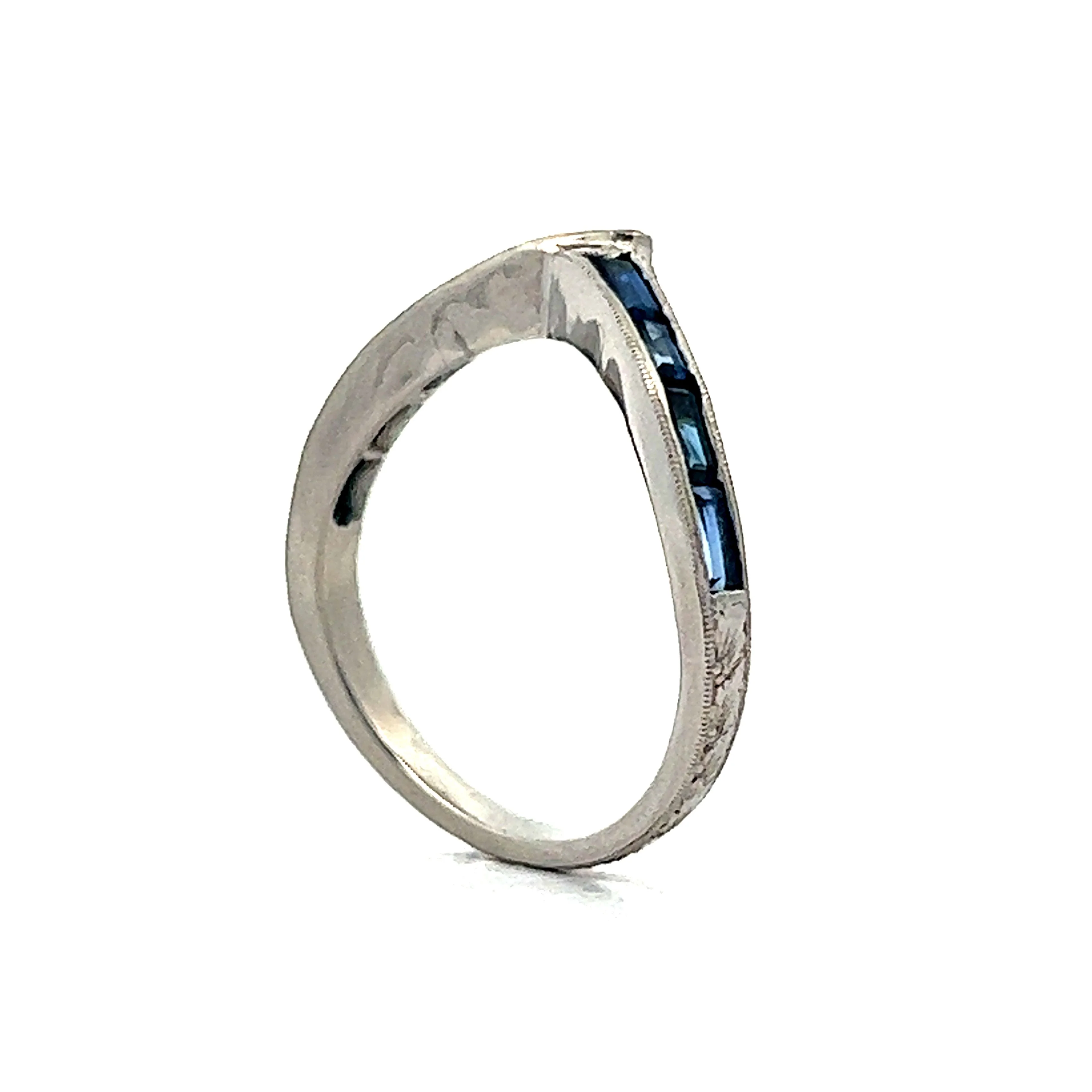 1.17 Baguette Sapphire Contoured Wedding Band in Platinum - Image 5