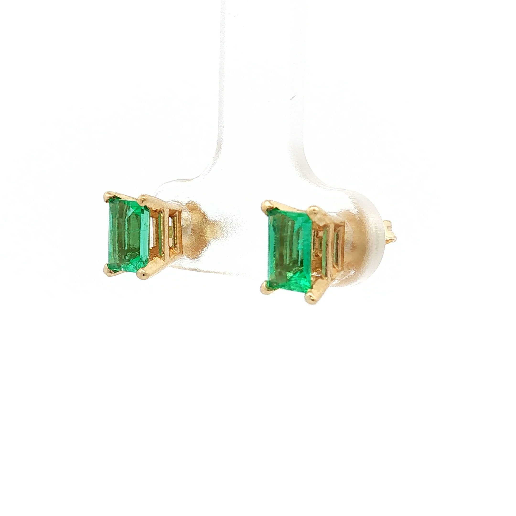 1.18 Emerald Cut Emerald Stud Earrings in 14k - Image 2