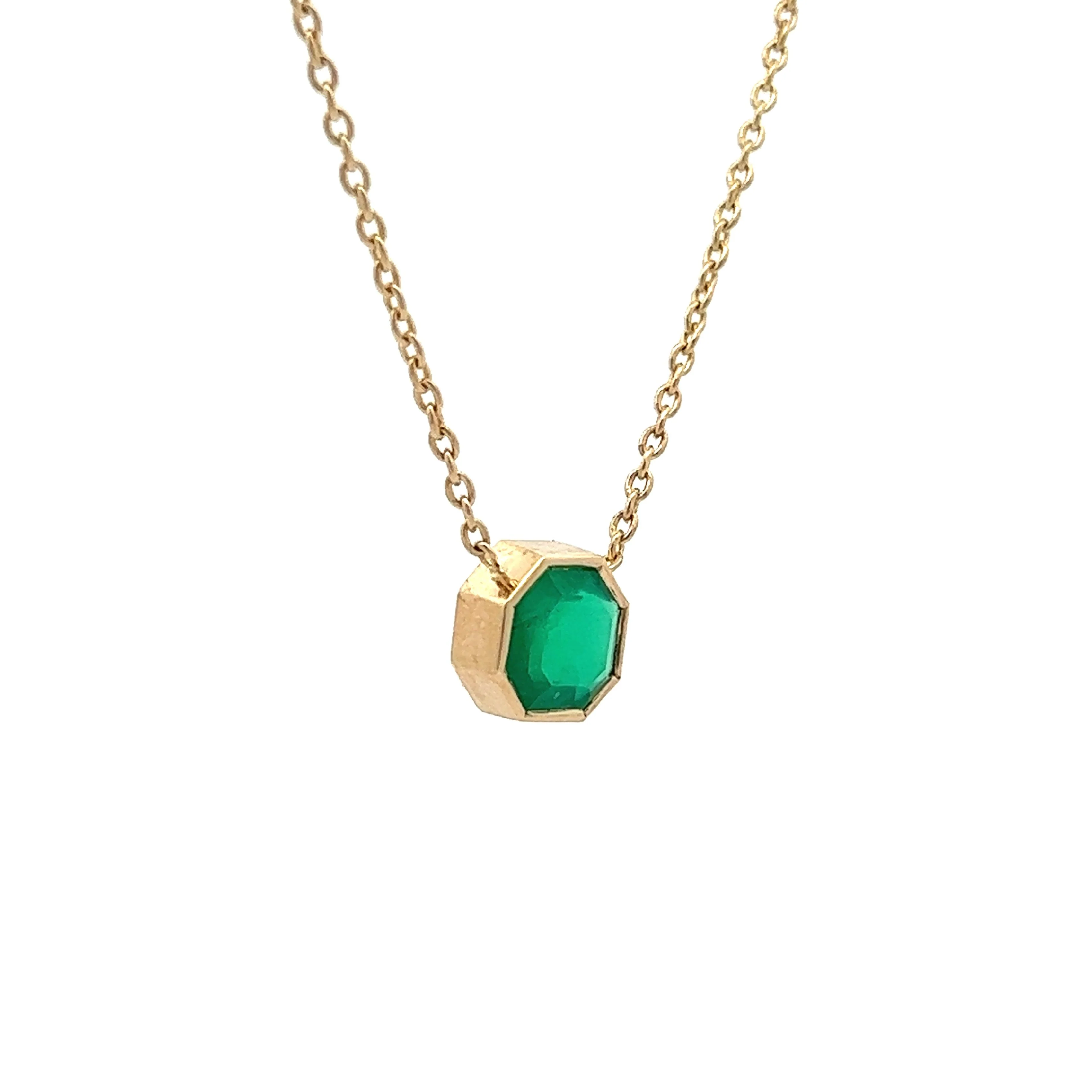 1.19 Octagonal Cut Emerald Pendant in 14k Yellow Gold - Image 3