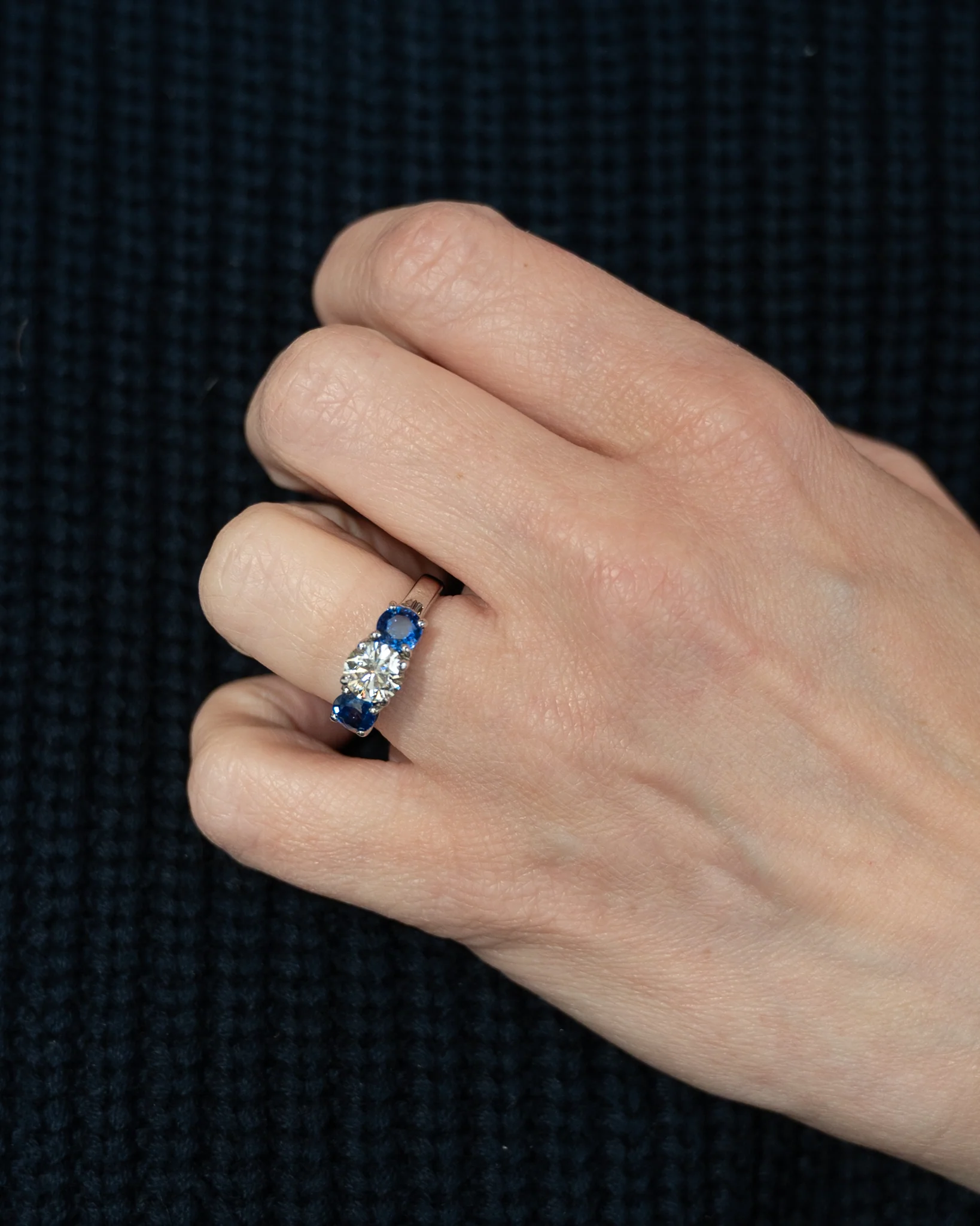 1.20 Diamond & Sapphire Three Stone Engagement Ring - Image 7
