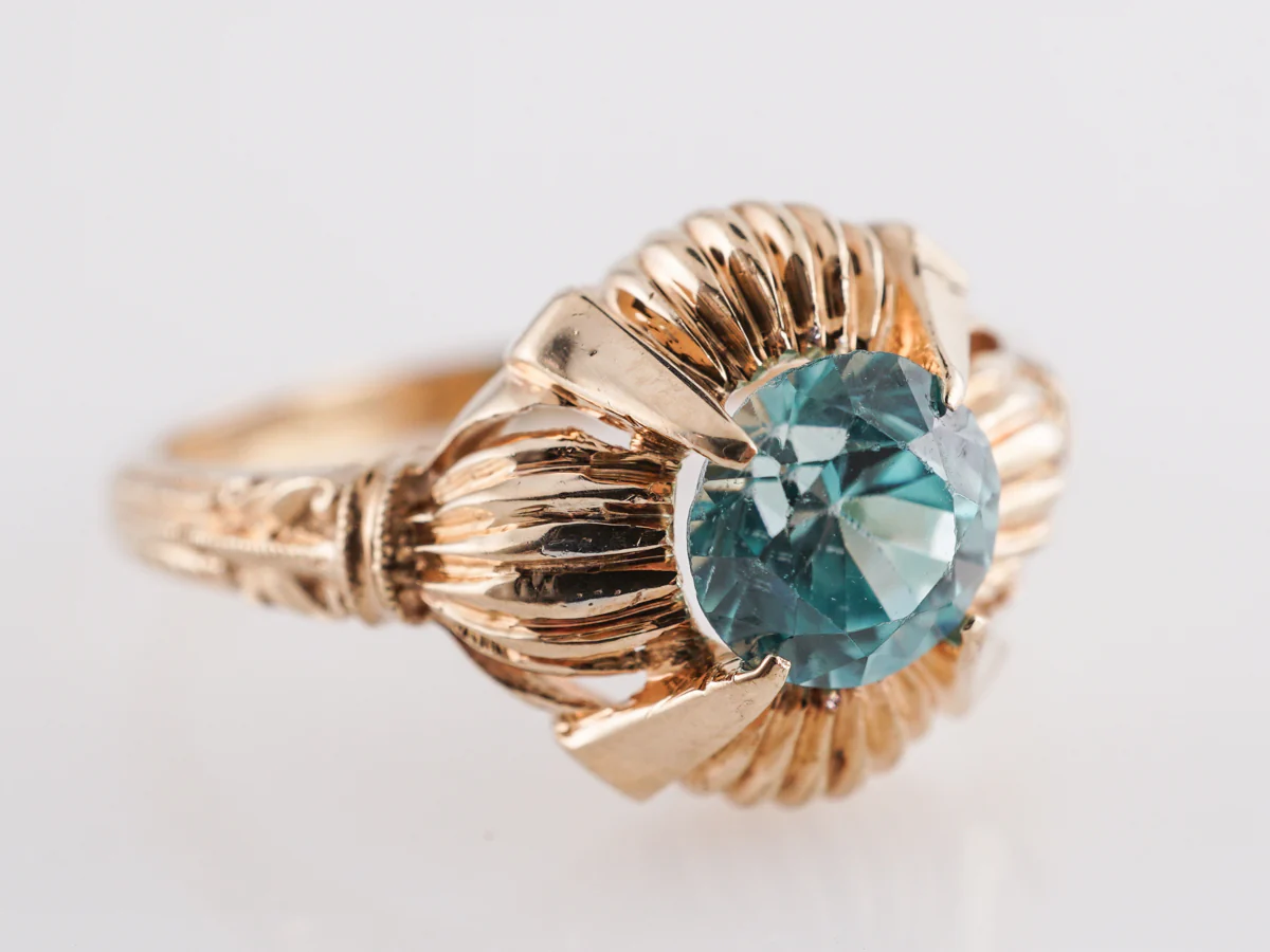 1.24 Retro Blue Zircon Engagement Ring in 14K - Image 3