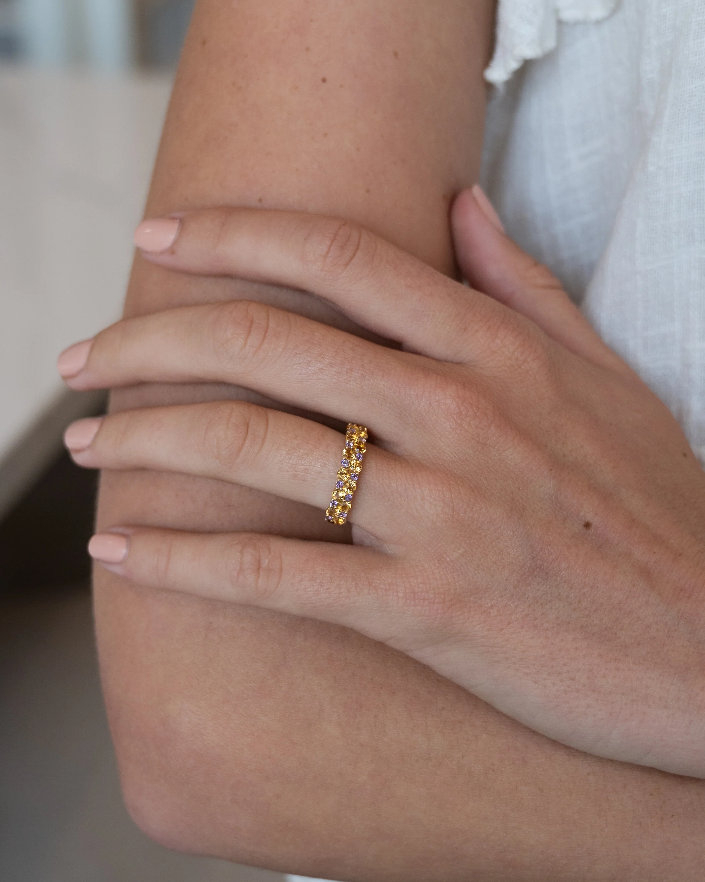1.25 Citrine & Amethyst Stacking Ring 14k Yellow Gold - Image 7